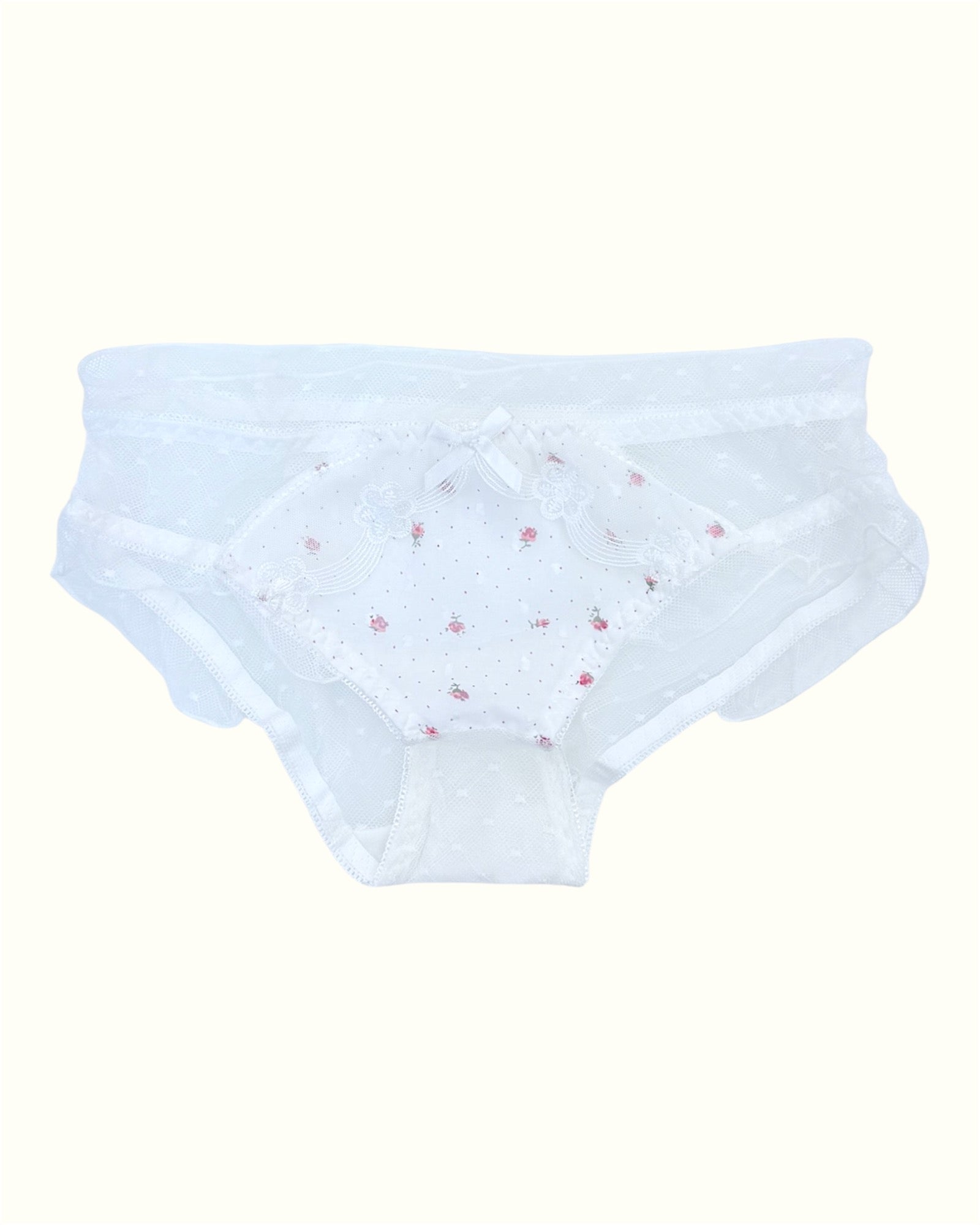 Delicate Floral Mesh Panty with Bow Accent