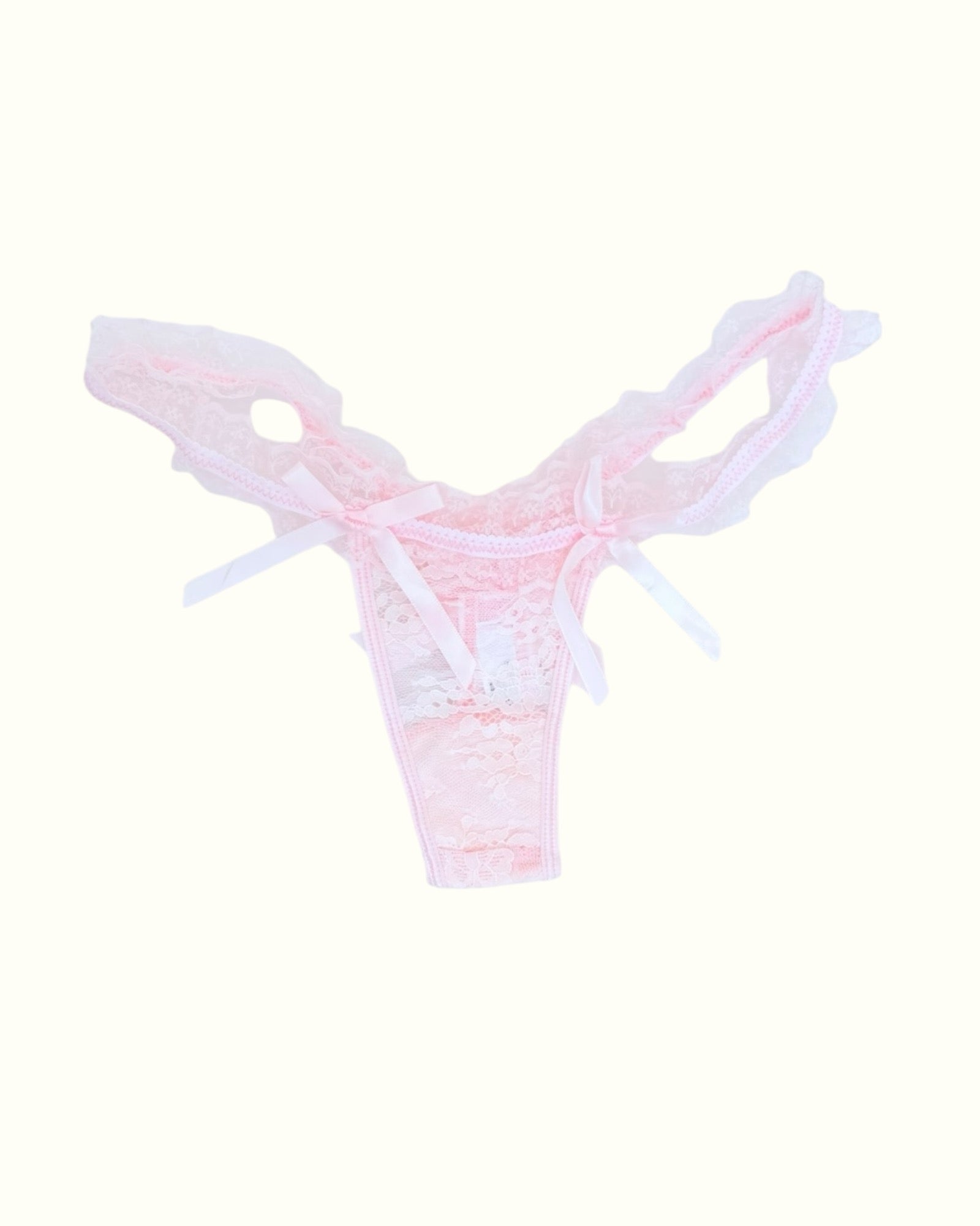 Romantic Coquette Lace Thong with Satin Ribbon Accents