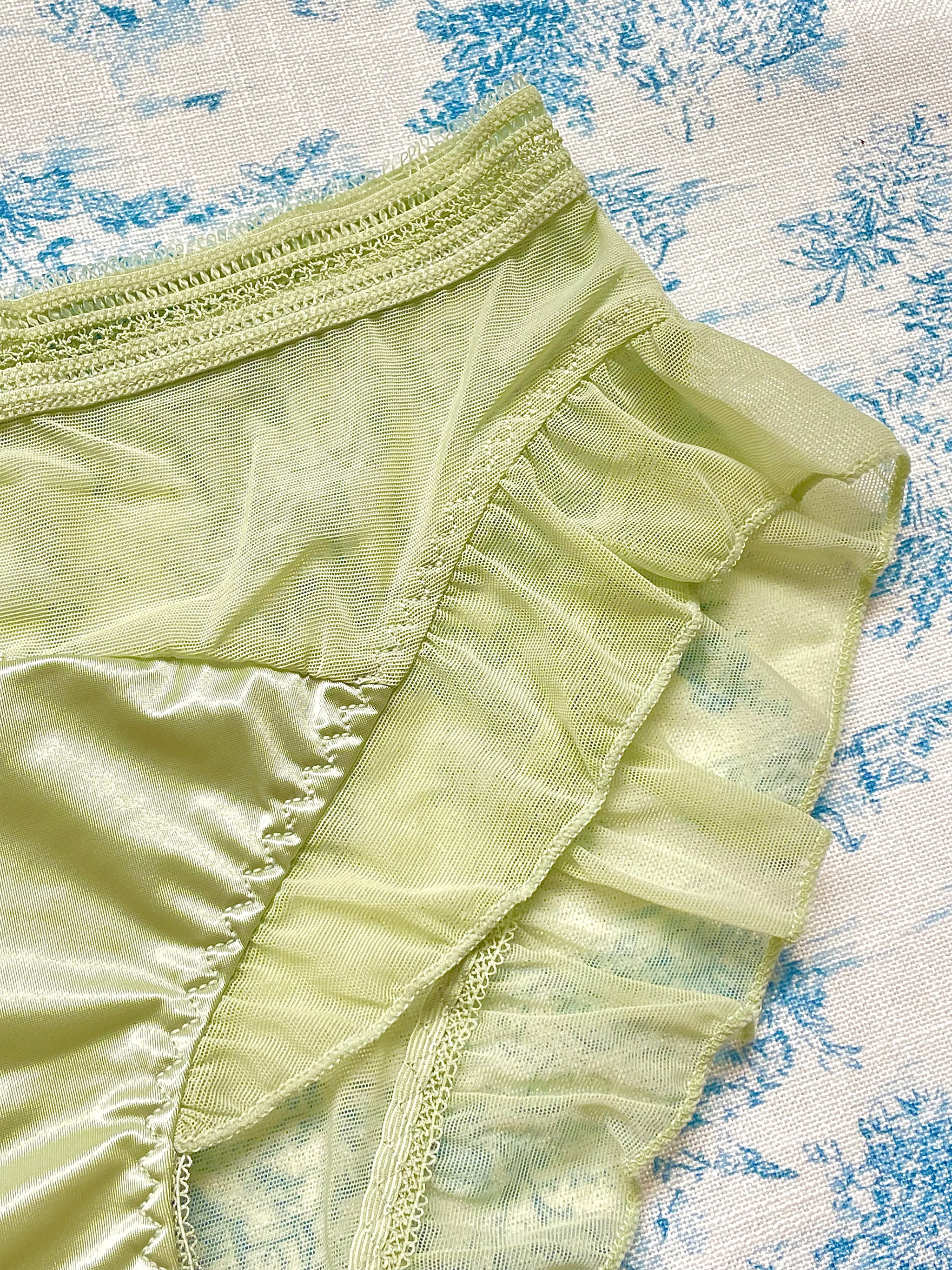 Green Satin & Mesh Panty