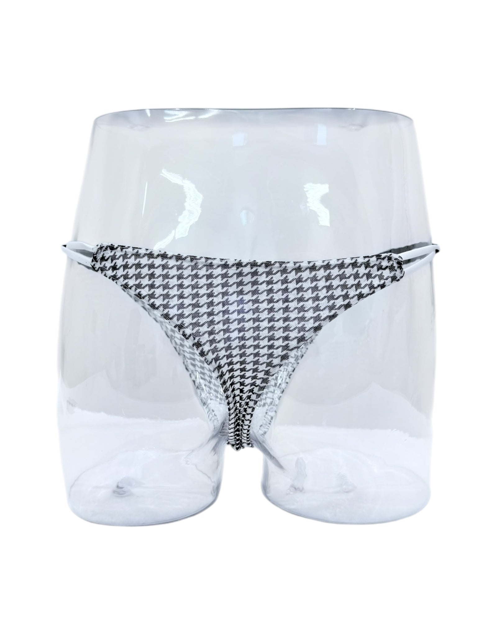 Sophisticated Houndstooth String Thong with Charm Accent