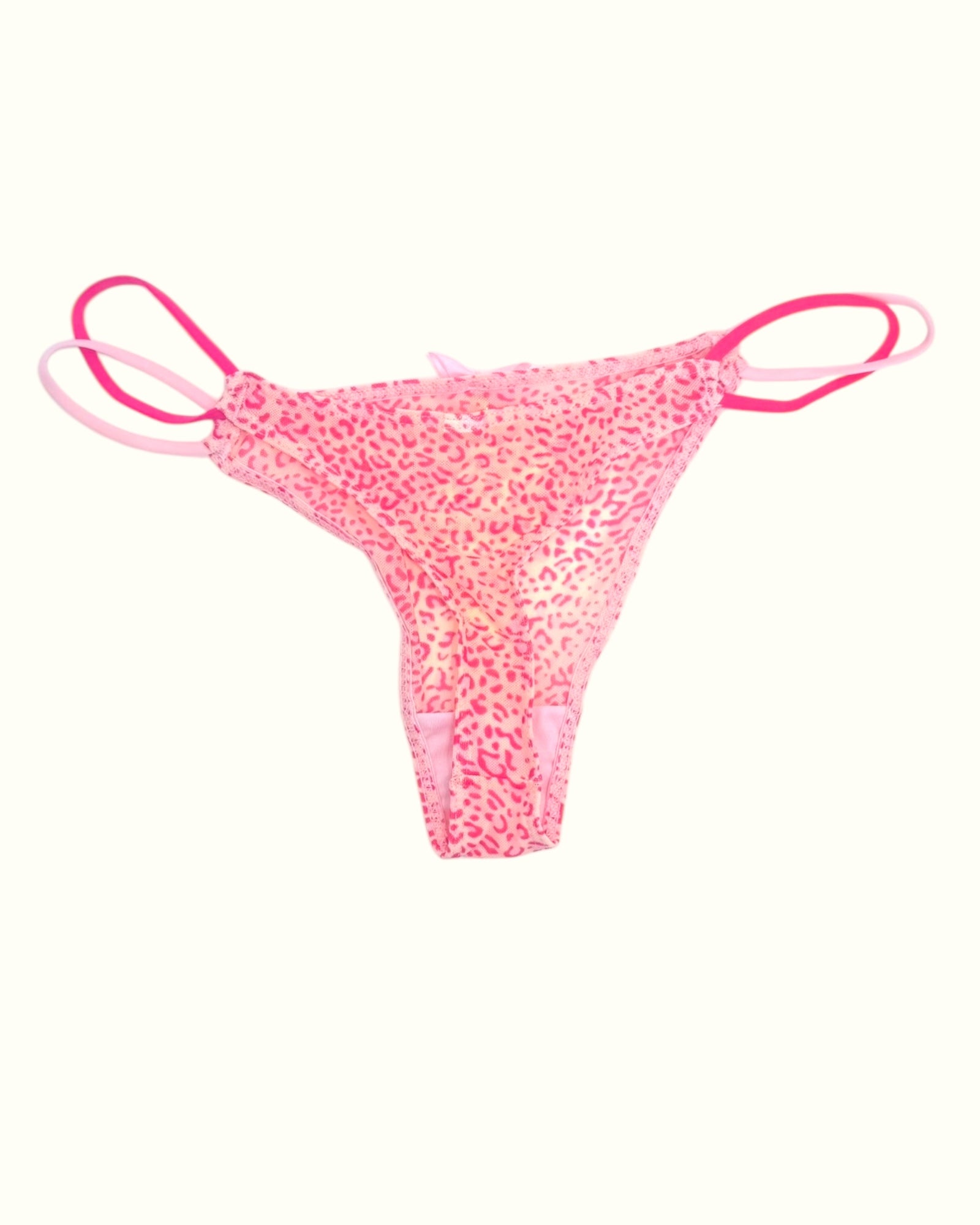 Pink Leopard Print Thong with Heart Charm