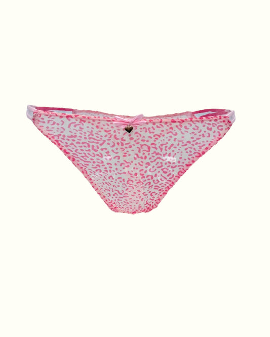 Pink Leopard Print Thong with Heart Charm