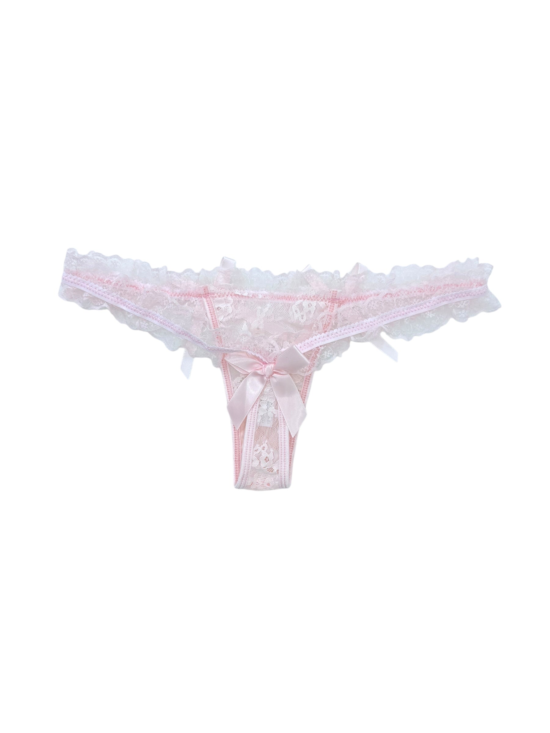 Romantic Coquette Lace Thong with Satin Ribbon Accents