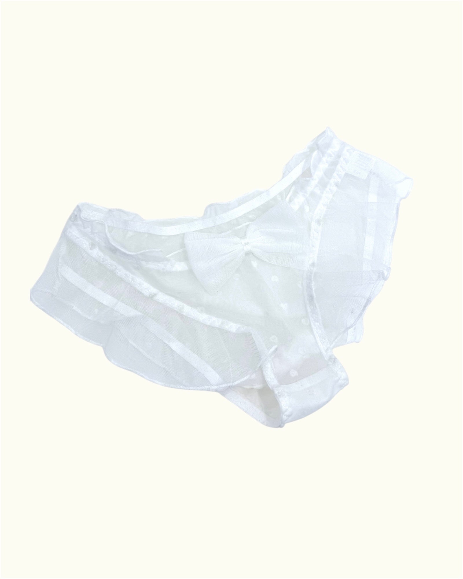 Sheer White Ruffle Panties with Bow Detail