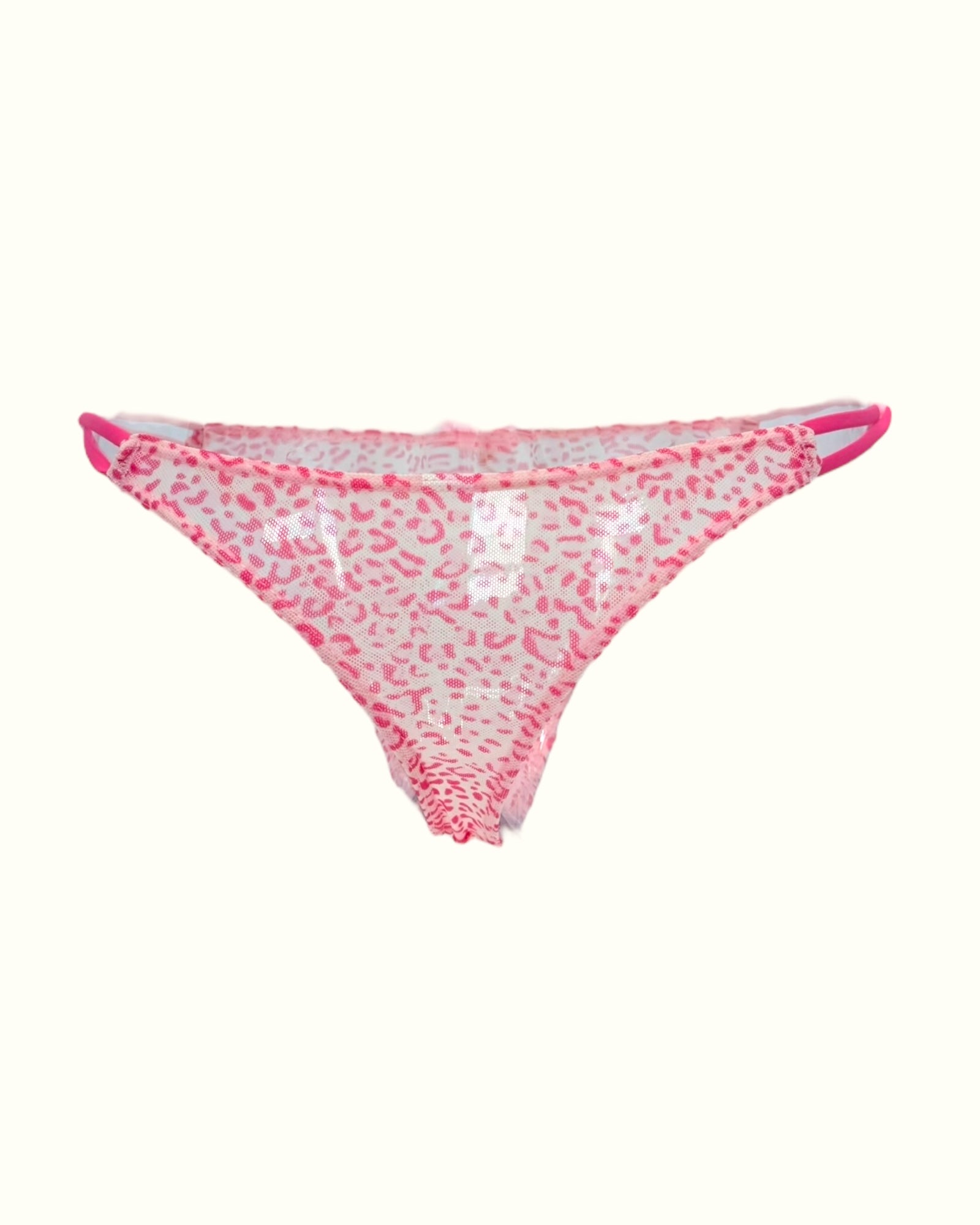 Pink Leopard Print Thong with Heart Charm