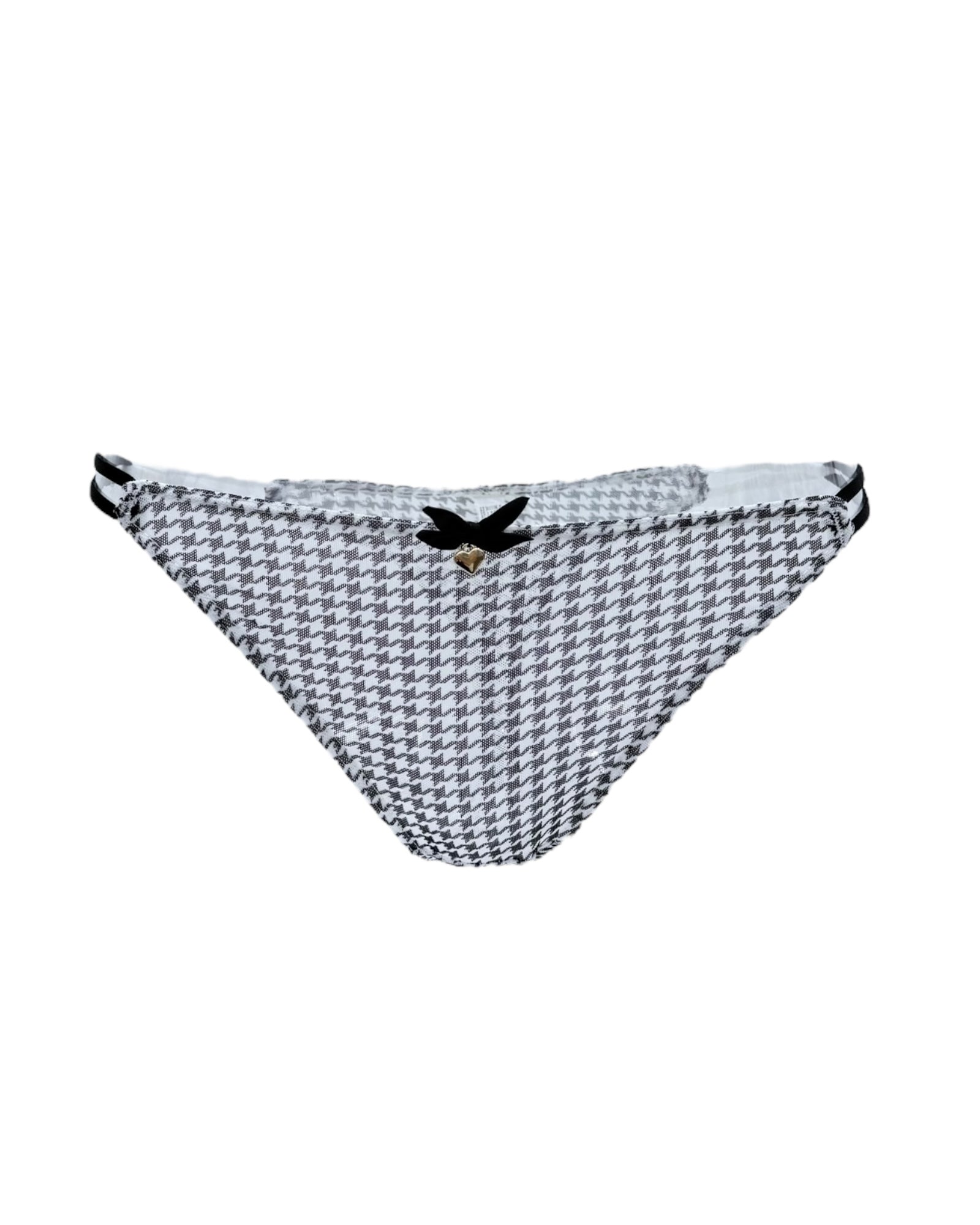 Sophisticated Houndstooth String Thong with Charm Accent