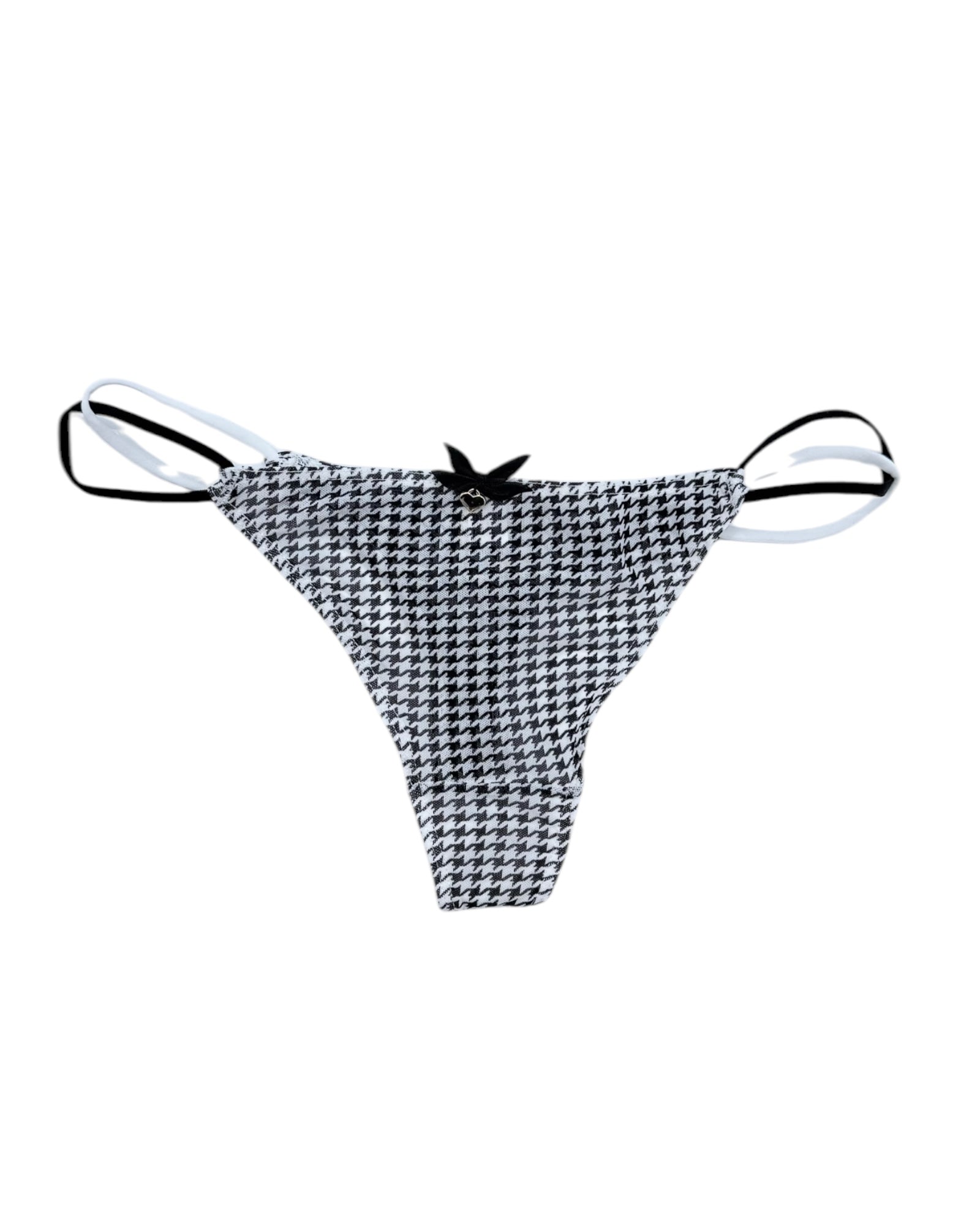 Sophisticated Houndstooth String Thong with Charm Accent