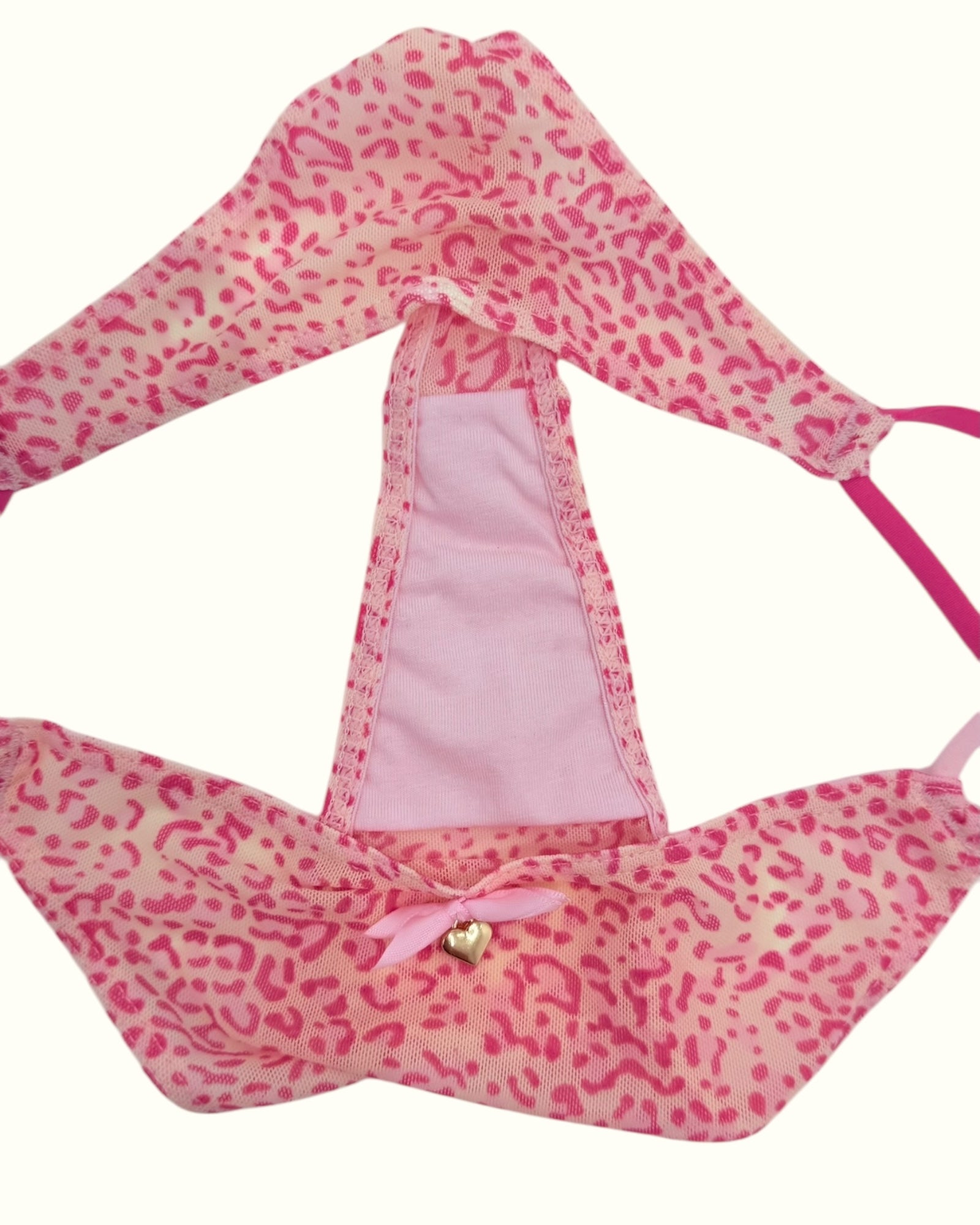 Pink Leopard Print Thong with Heart Charm