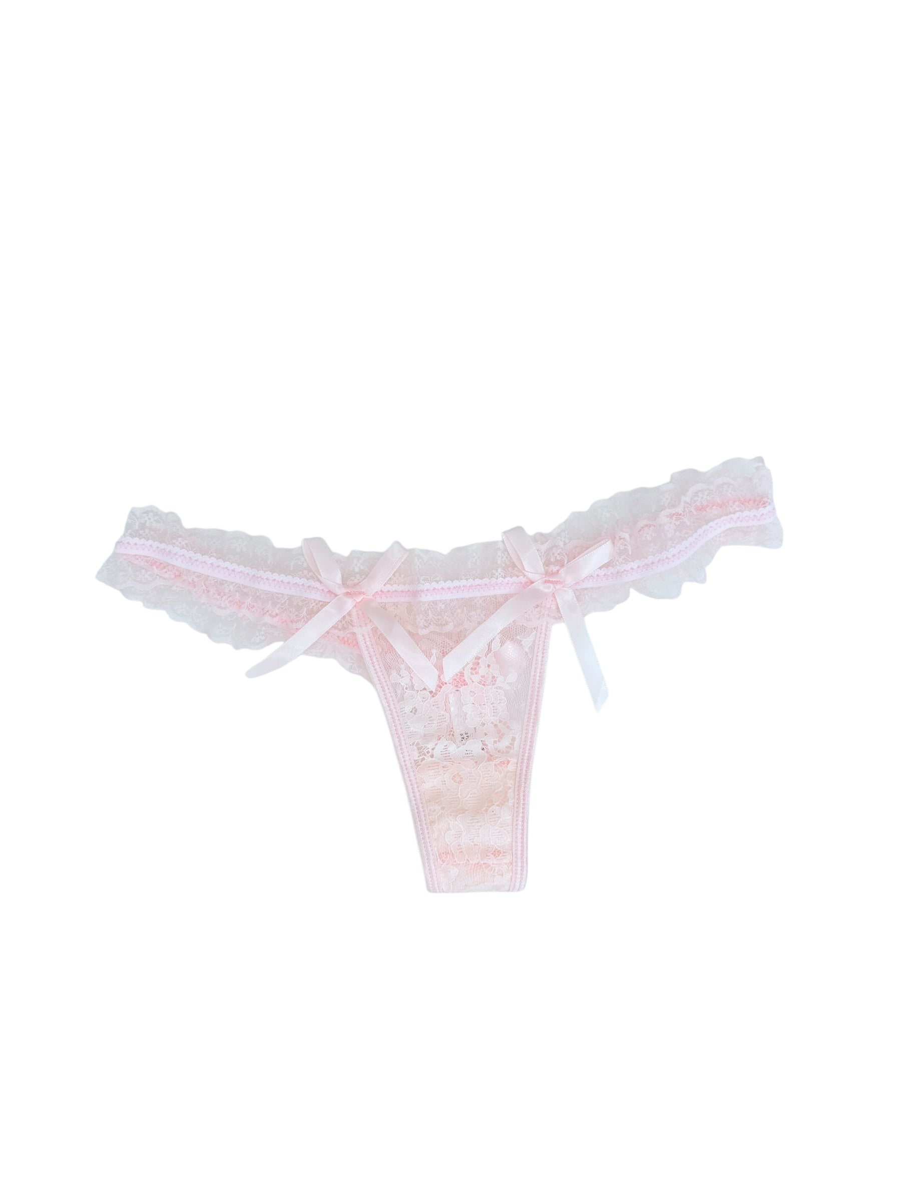 Romantic Coquette Lace Thong with Satin Ribbon Accents