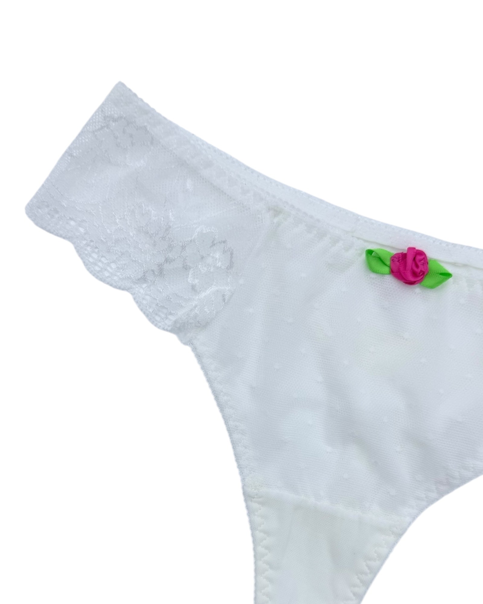 Romantic Lace Thong with Rose Detail