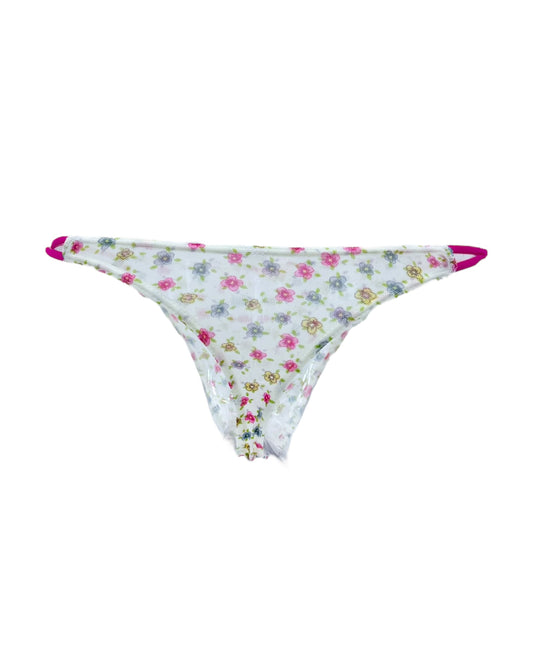 Floral String Thong with Bow and Heart Charm