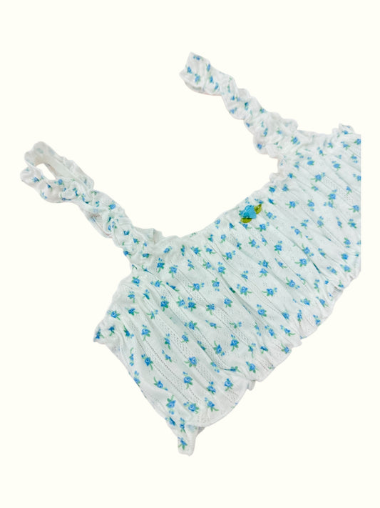 Blue French Romantic pointelle cotton made bralette