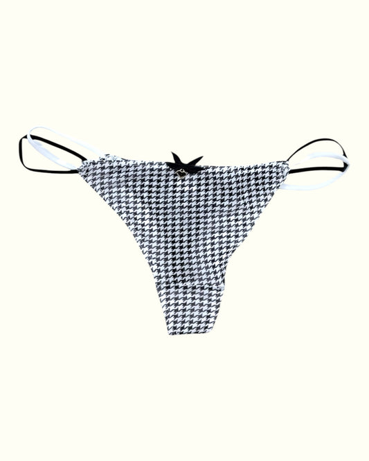 Sophisticated Houndstooth String Thong with Charm Accent