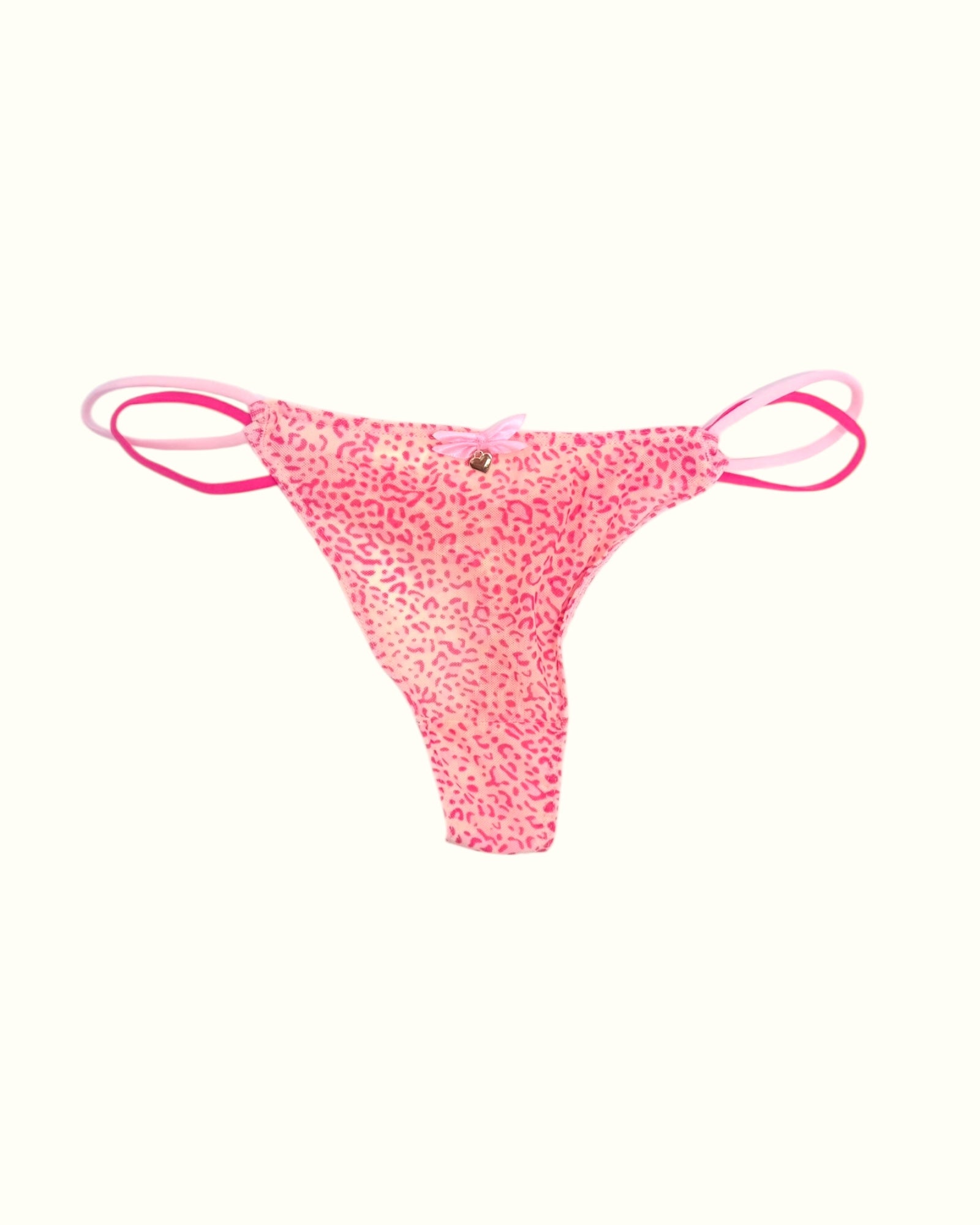 Pink Leopard Print Thong with Heart Charm