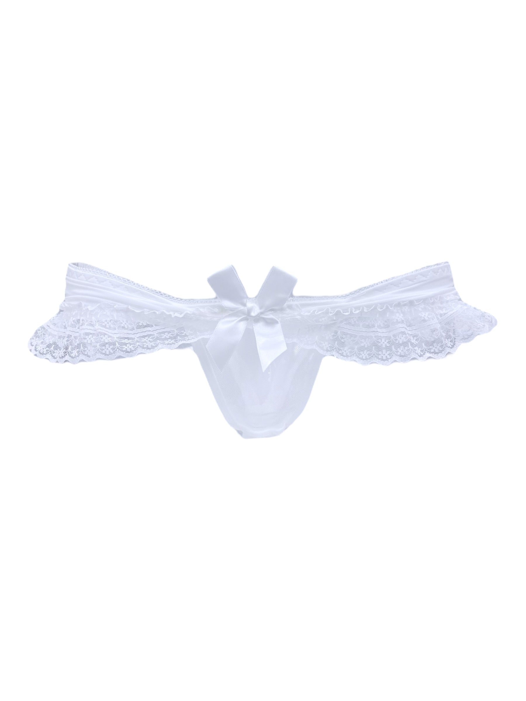 Elegant Ruffled Lace Panties with Satin Bow Accent