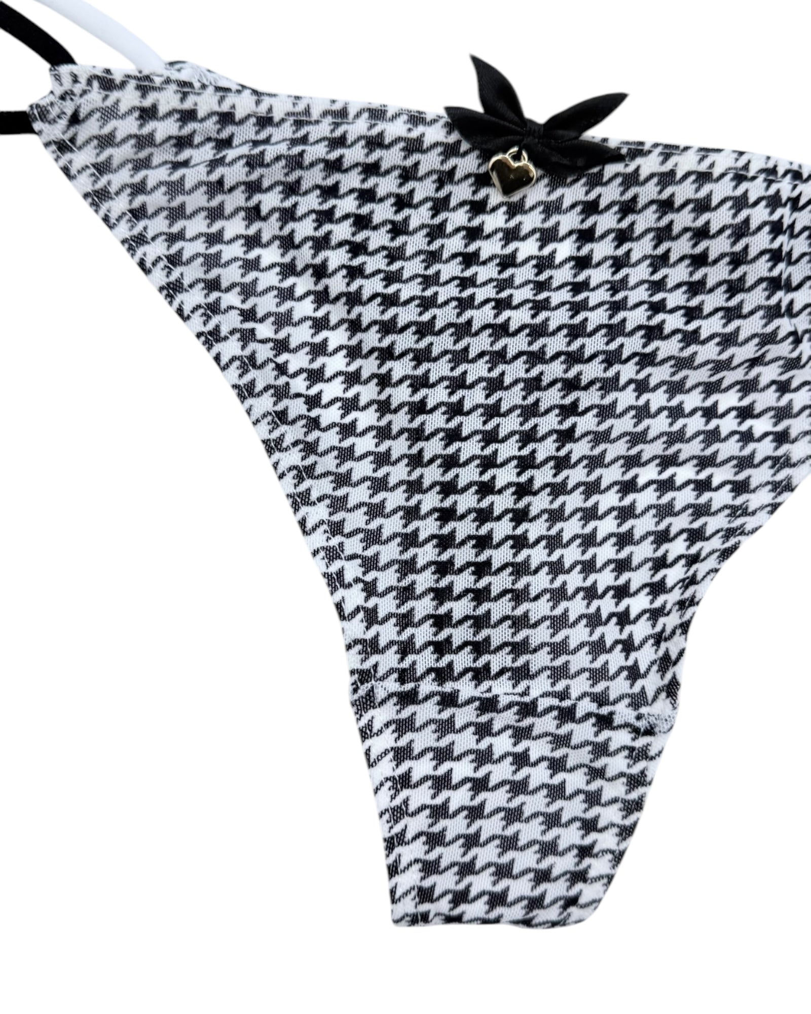 Sophisticated Houndstooth String Thong with Charm Accent