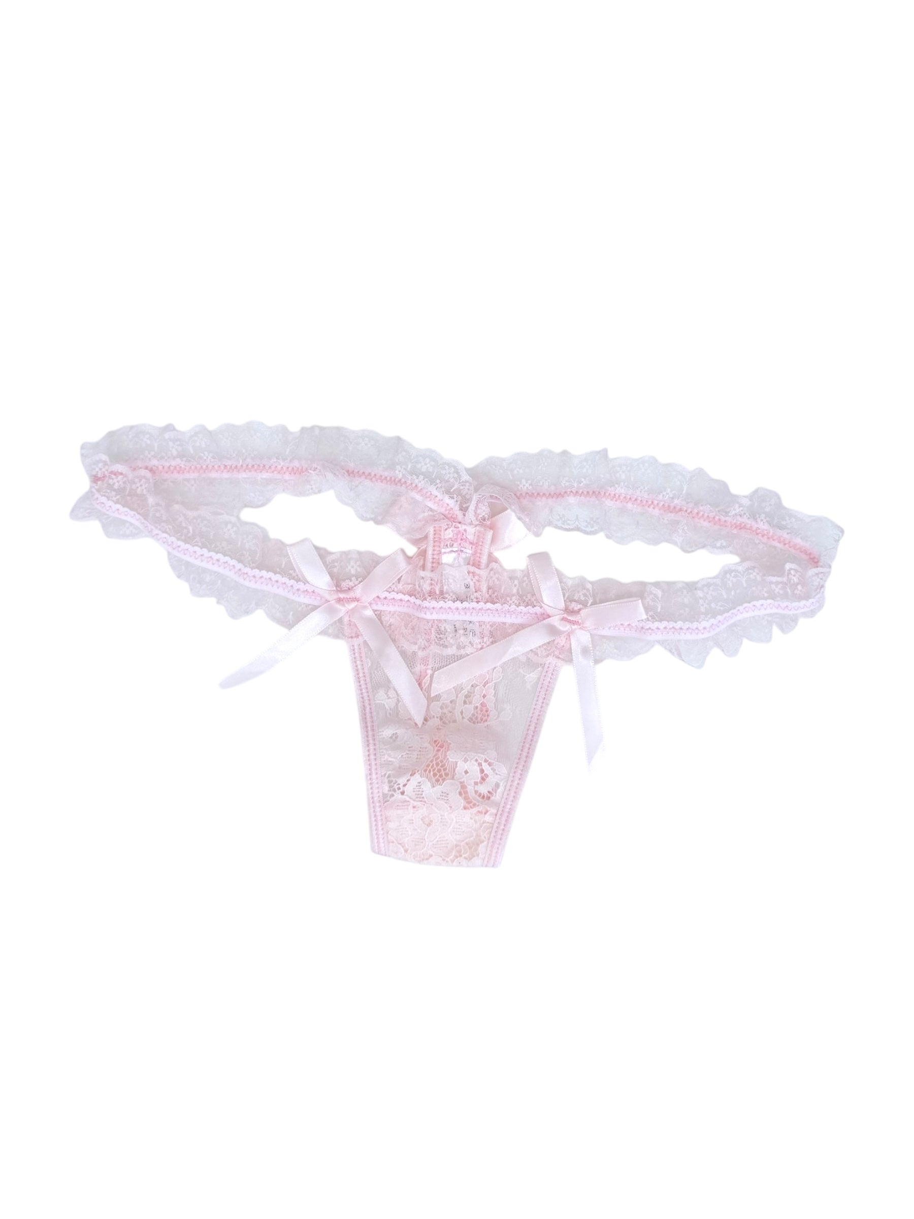 Romantic Coquette Lace Thong with Satin Ribbon Accents