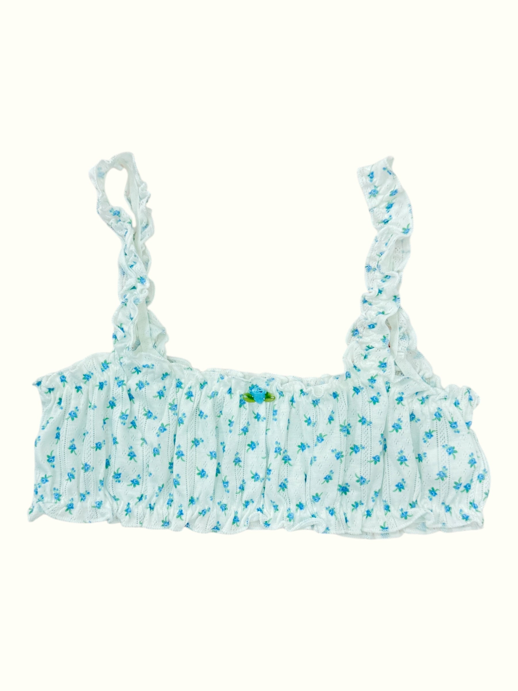 Blue French Romantic pointelle cotton made matching bralette set