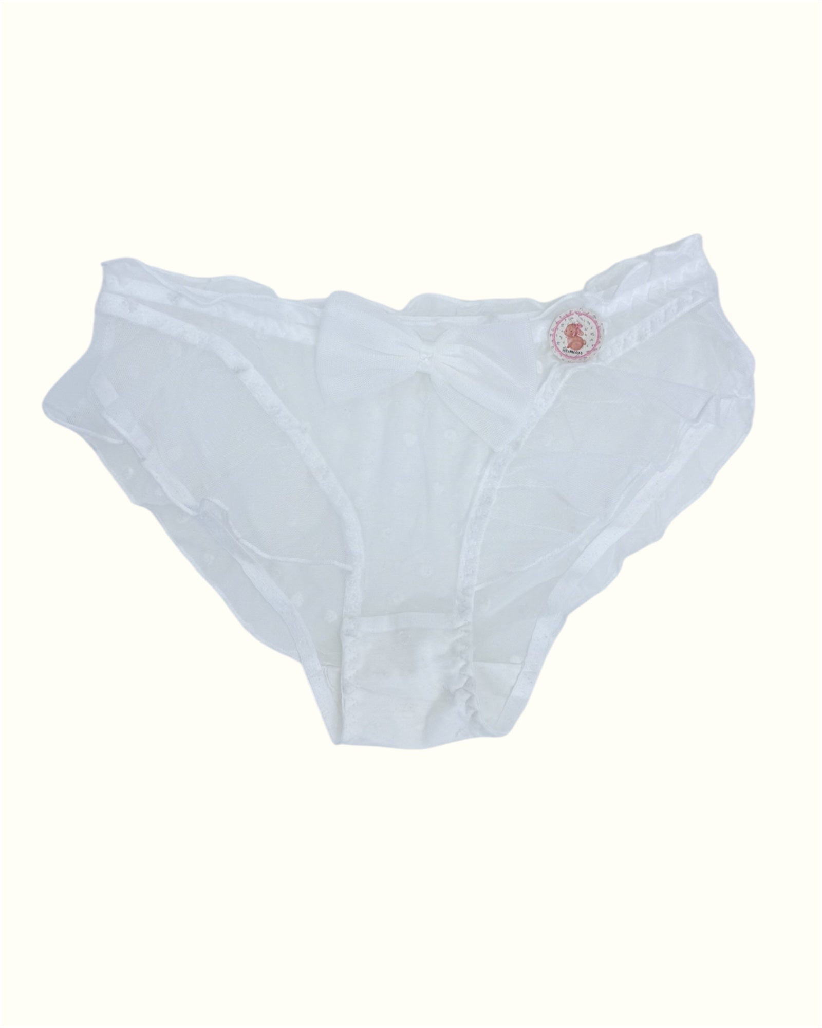 Sheer White Ruffle Panties with Bow Detail