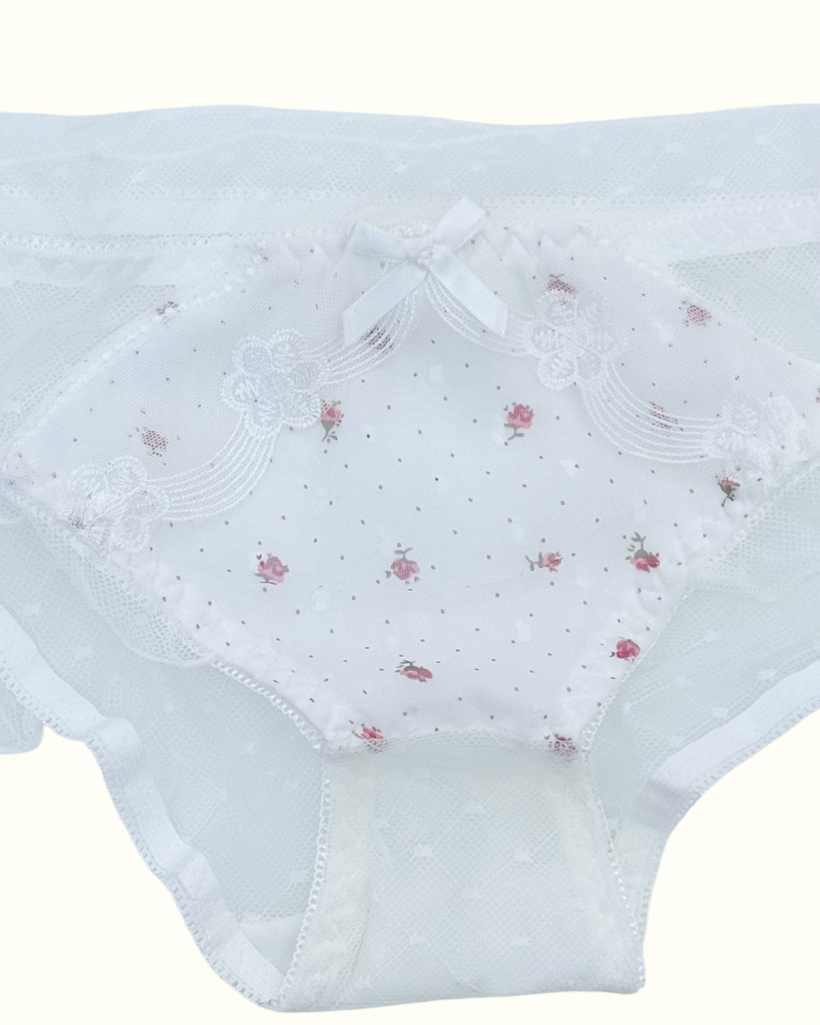 Delicate Floral Mesh Panty with Bow Accent