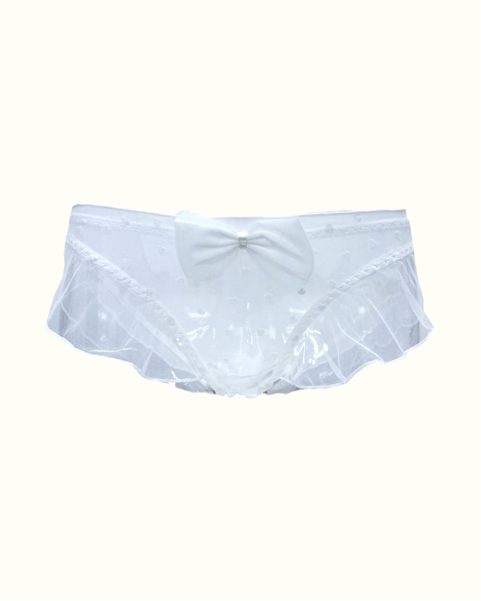 Sheer White Ruffle Panties with Bow Detail