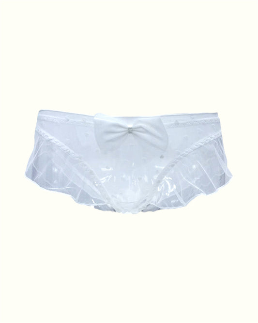 Sheer White Ruffle Panties with Bow Detail