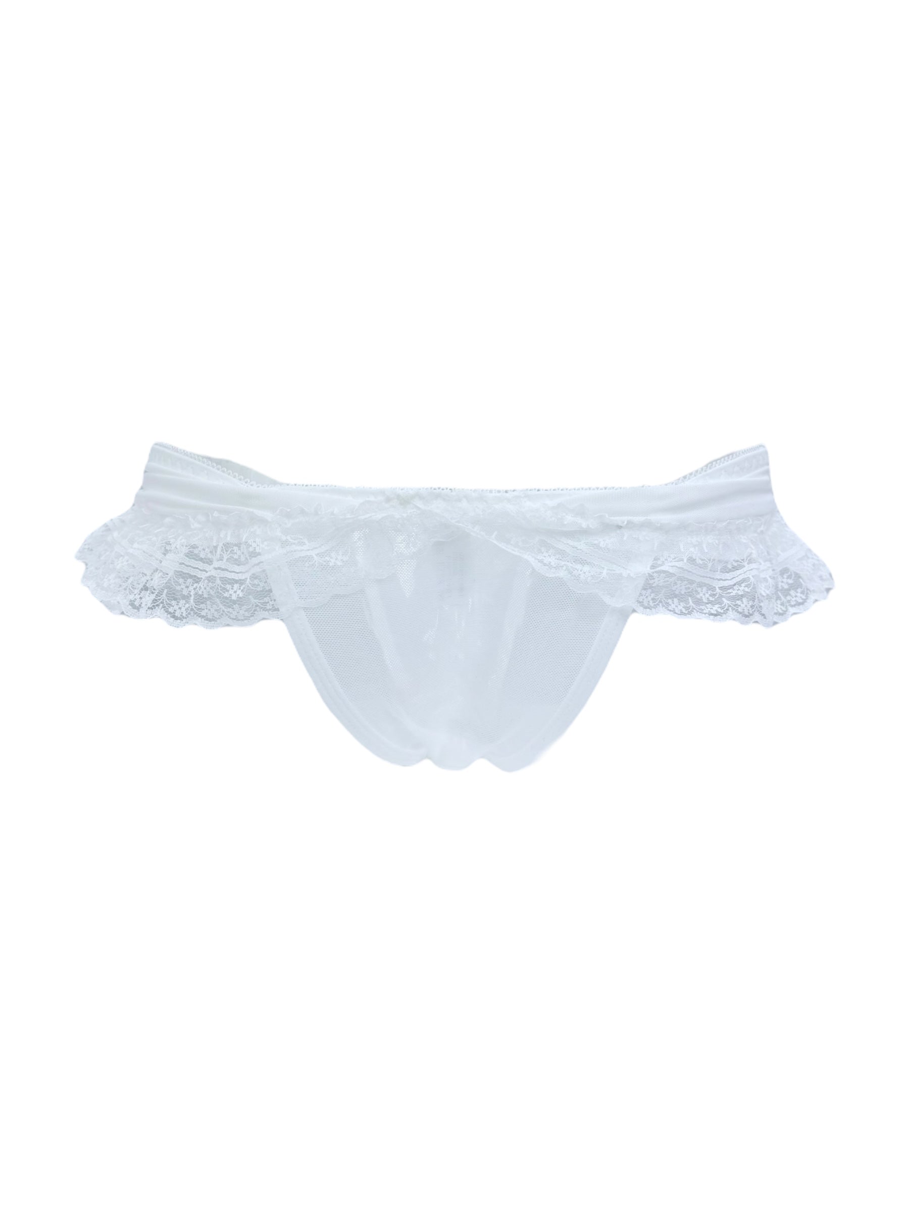 Elegant Ruffled Lace Panties with Satin Bow Accent