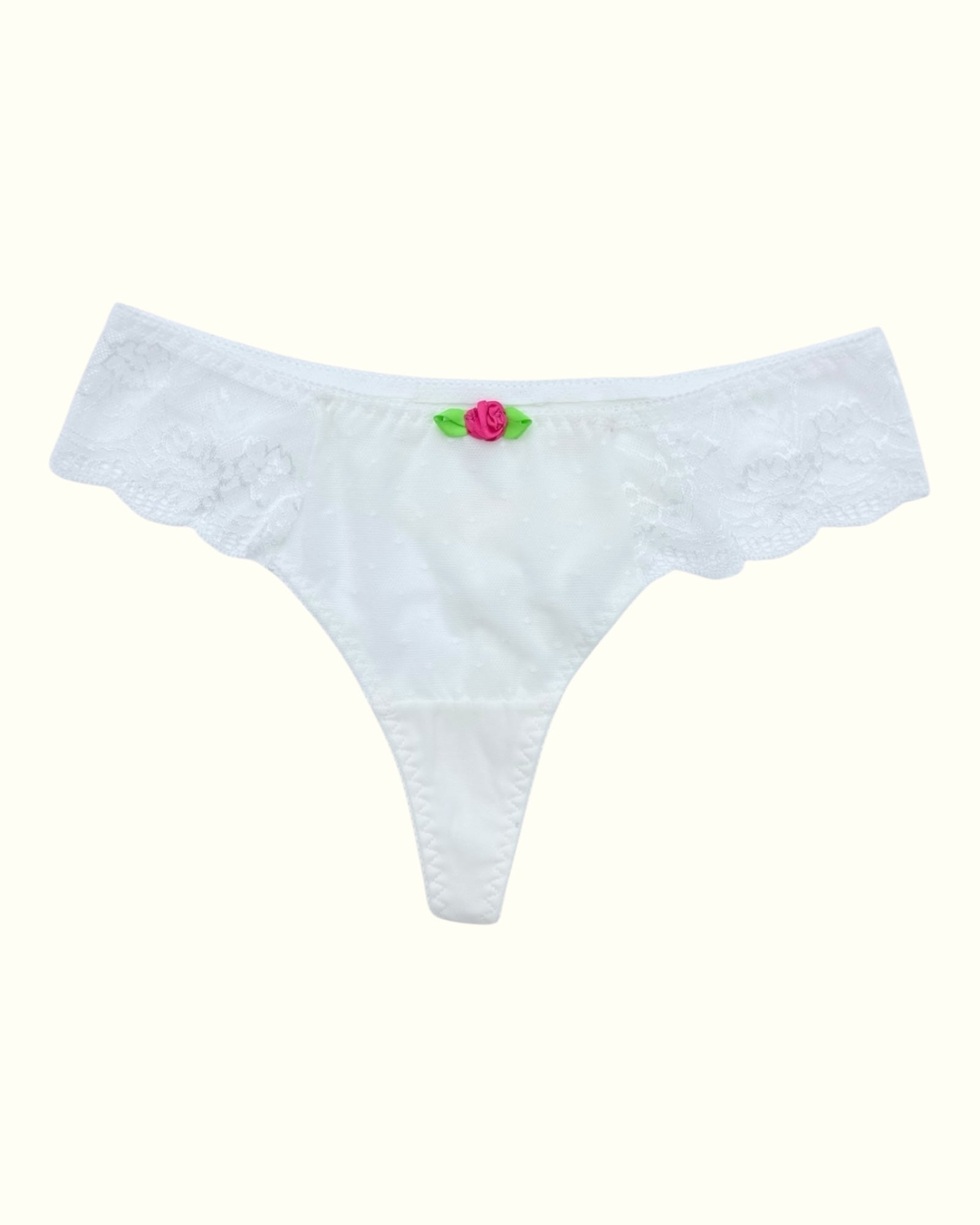 Romantic Lace Thong with Rose Detail