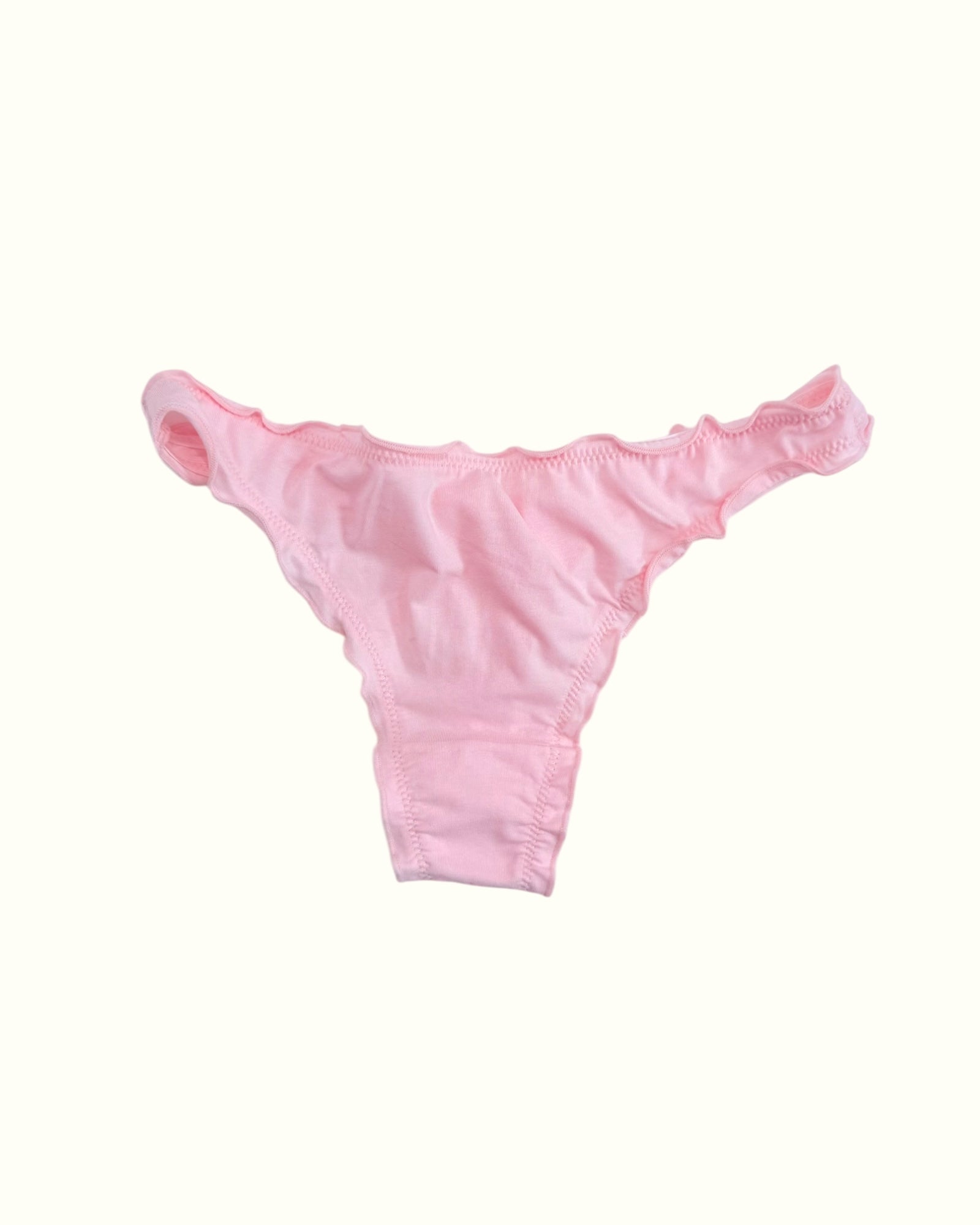 Soft Pink Satin Bow Panties with Ruffled Trim