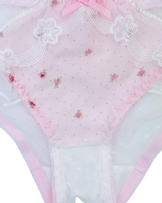 Romantic Pink Floral Mesh Panty