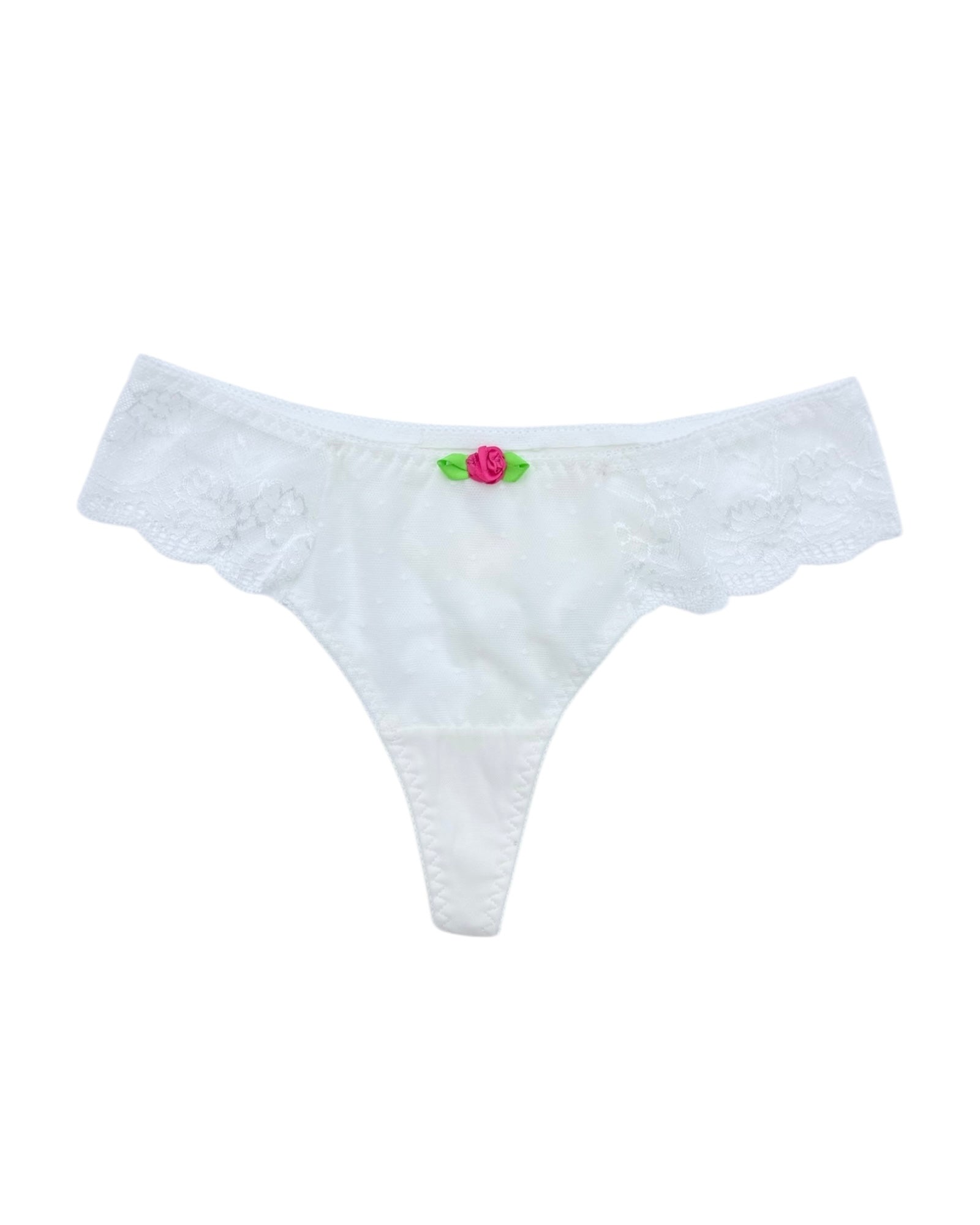 Romantic Lace Thong with Rose Detail