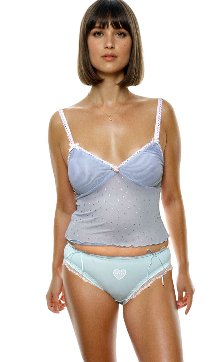 Blue Crystal rose camitop panty set