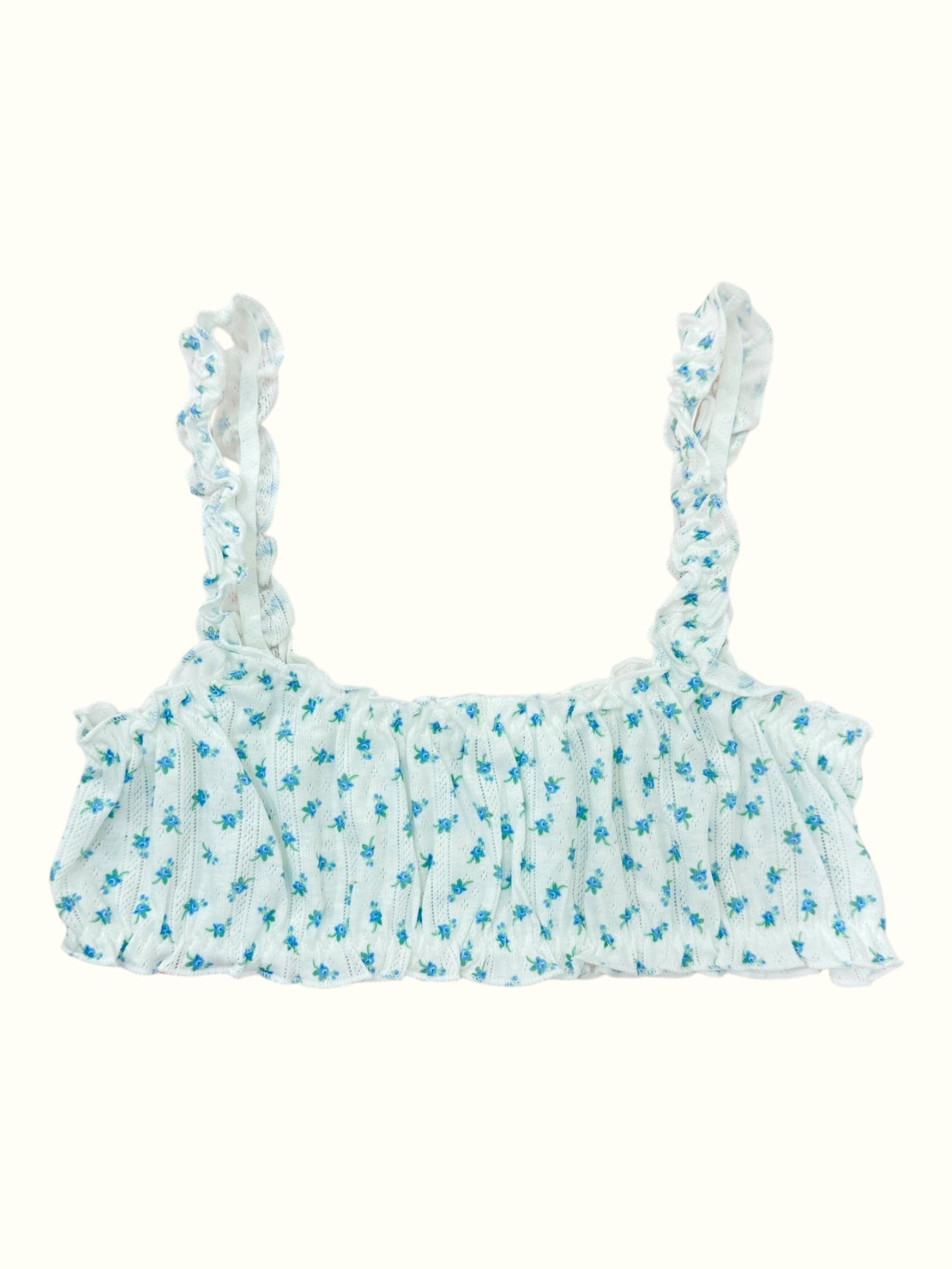 Blue French Romantic pointelle cotton made matching bralette set