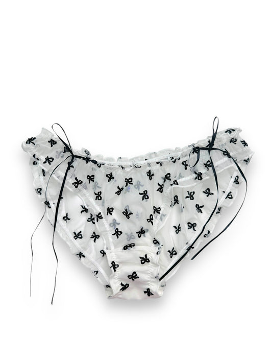 Chic White Coquette Panty With Black Velvet Bows