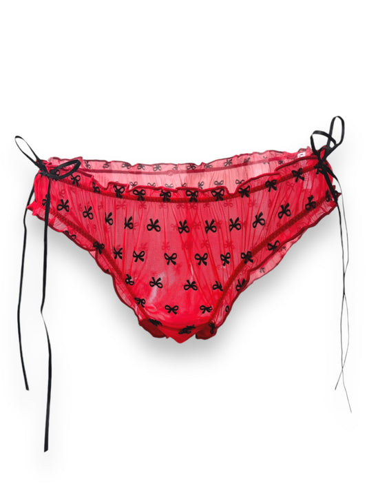 Chic Red Coquette Panty With Black Velvet Bows