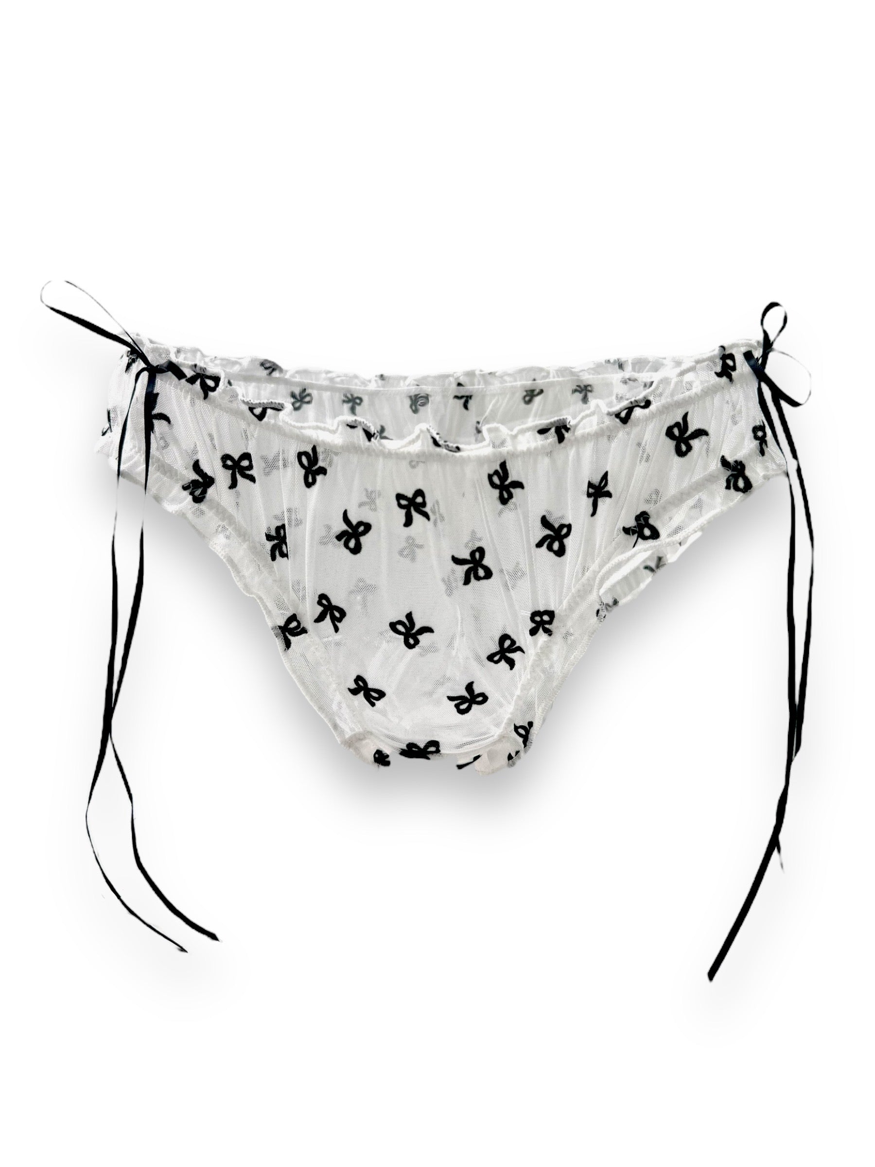 Chic White Coquette Panty With Black Velvet Bows