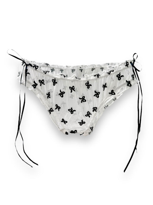 Chic White Coquette Panty With Black Velvet Bows