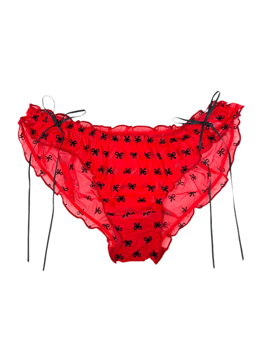 Chic Red Coquette Panty With Black Velvet Bows