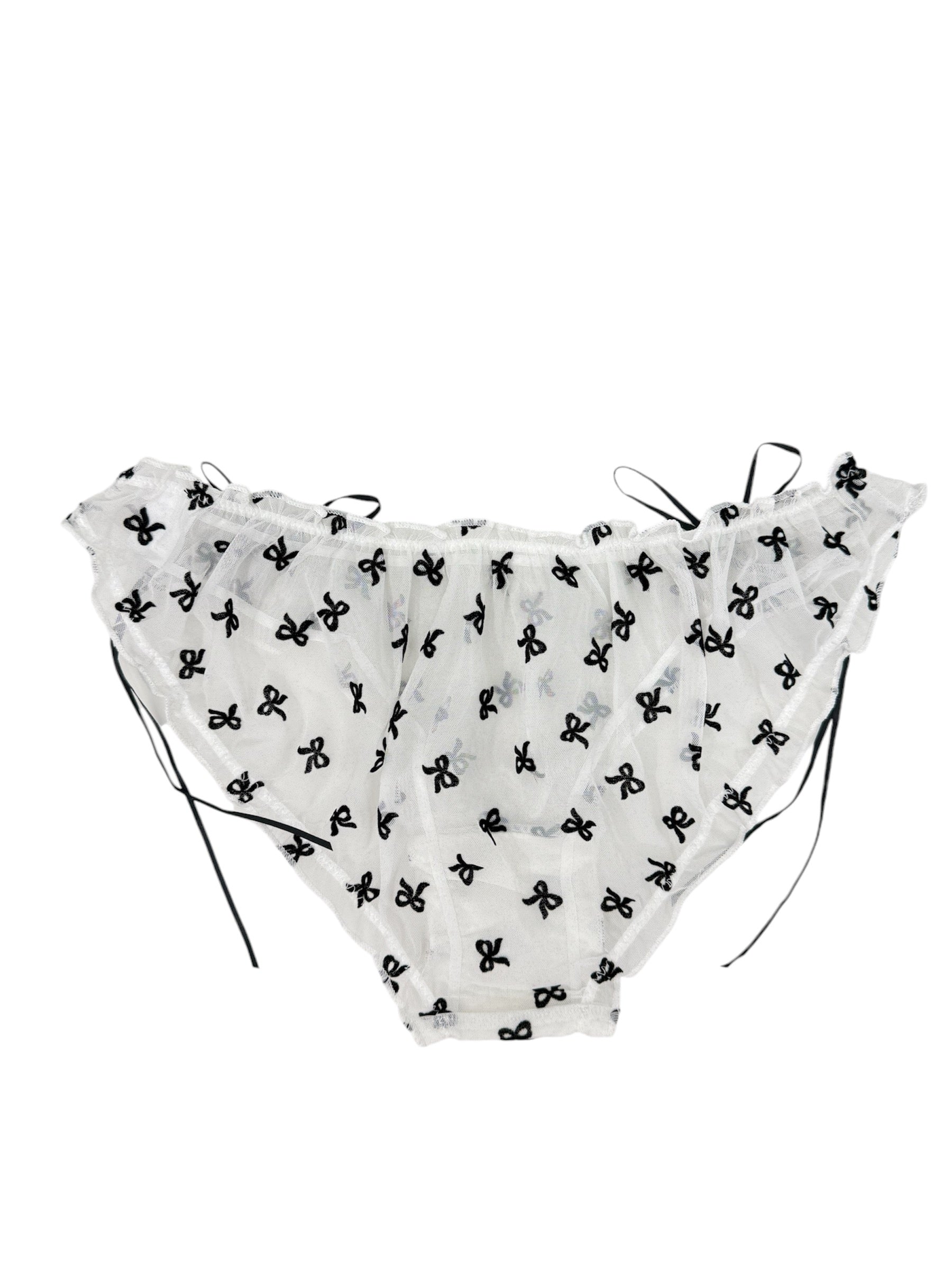 Chic White Coquette Panty With Black Velvet Bows