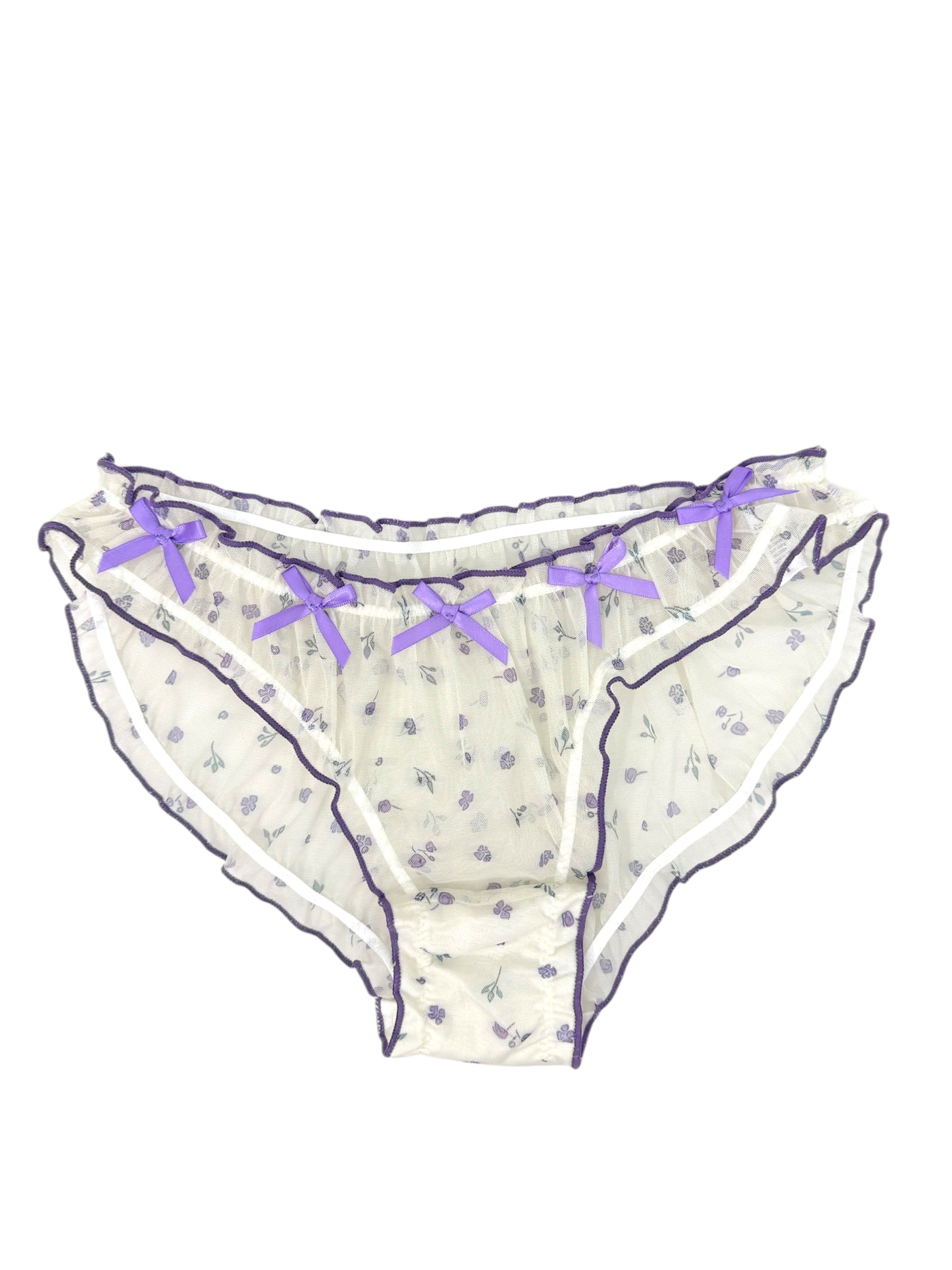 Floral Sheer Coquette Panty with Lavender Bows