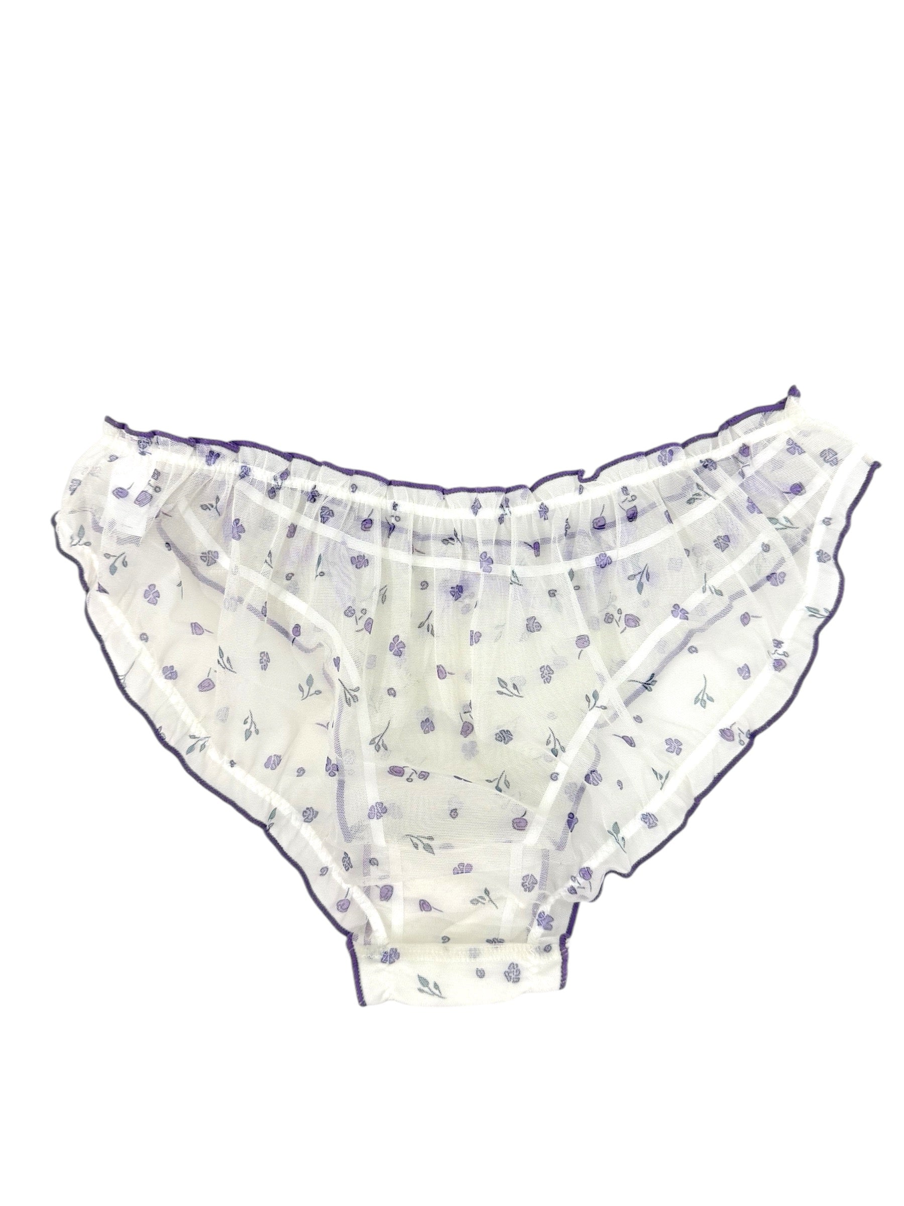 Floral Sheer Coquette Panty with Lavender Bows