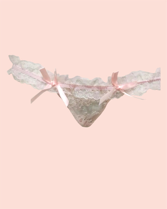 Romantic Coquette Lace Thong with Satin Ribbon Accents