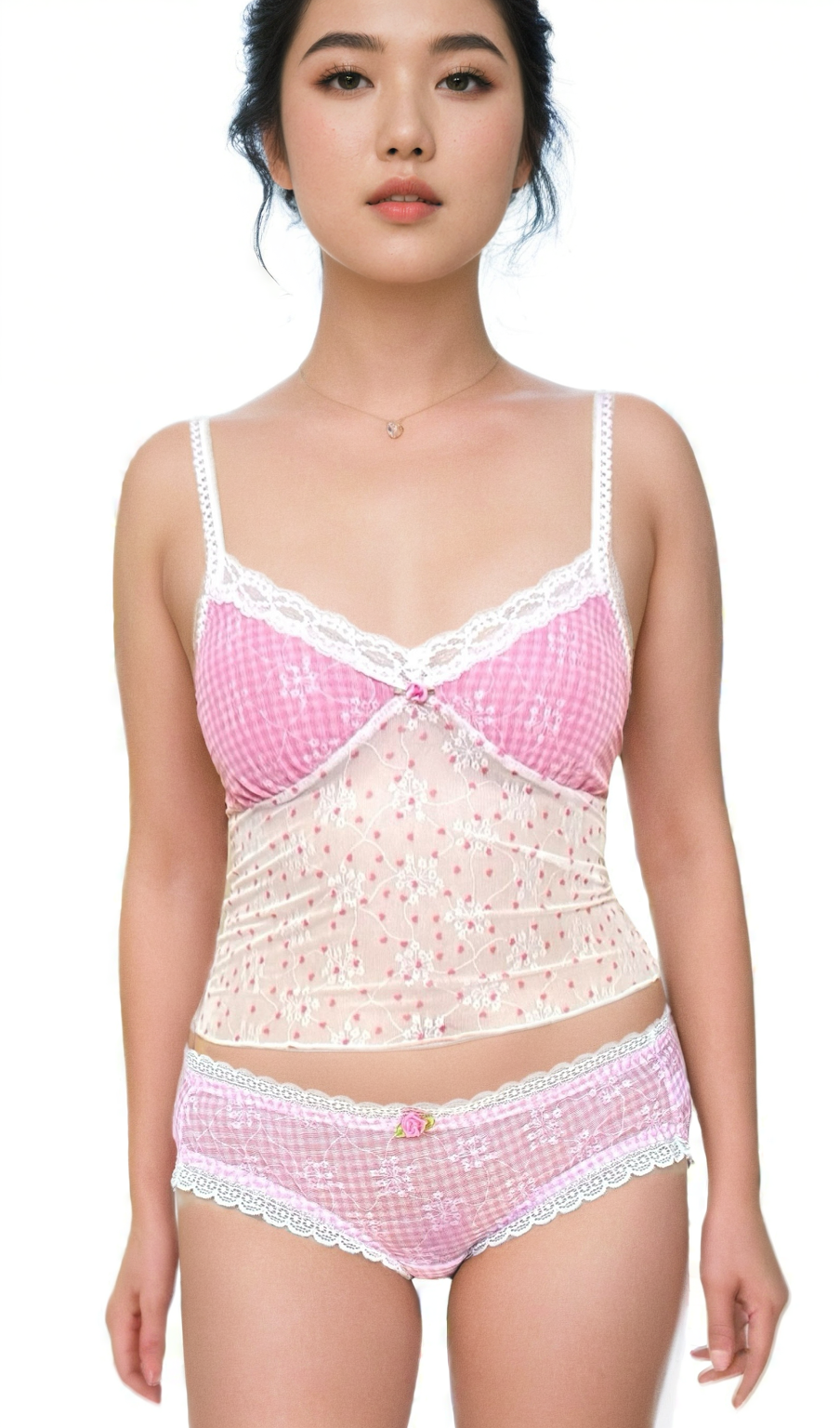 Pink rose cottagecore cami top Panty Set