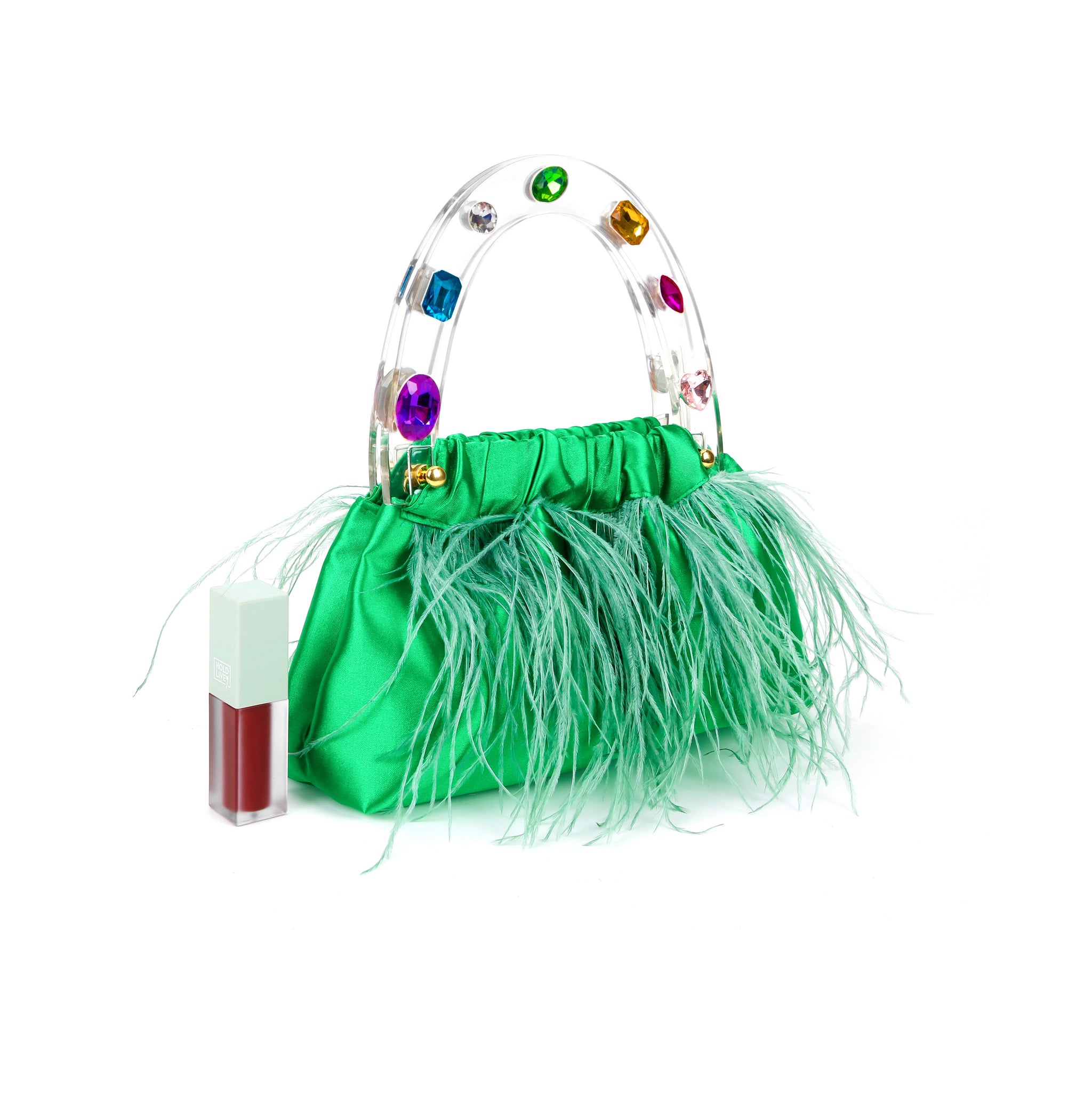 Dreamy Green Feathered Top handle bag