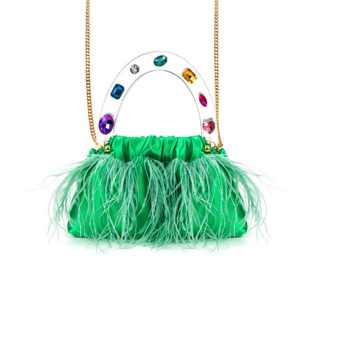Dreamy Green Feathered Top handle bag