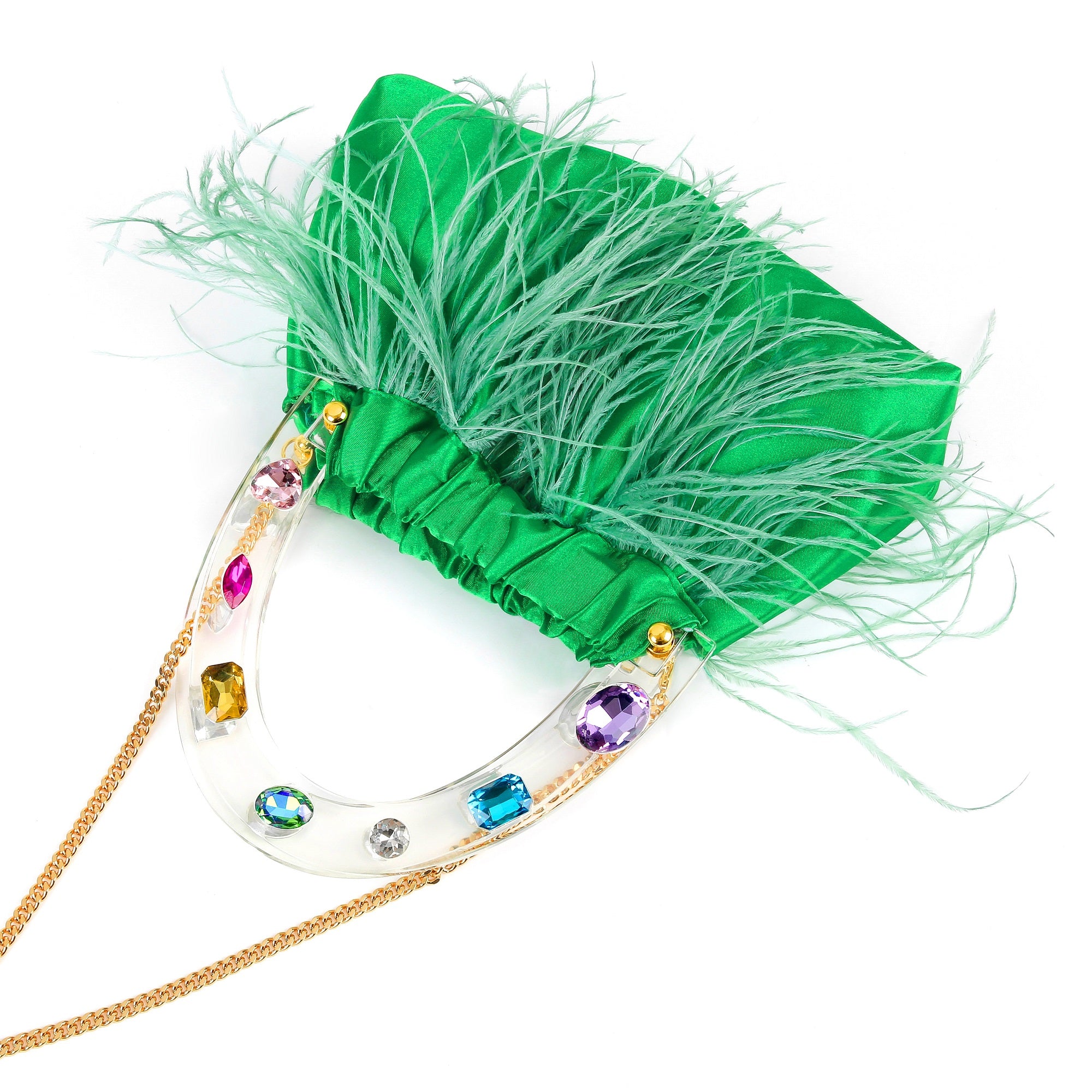 Dreamy Green Feathered Top handle bag