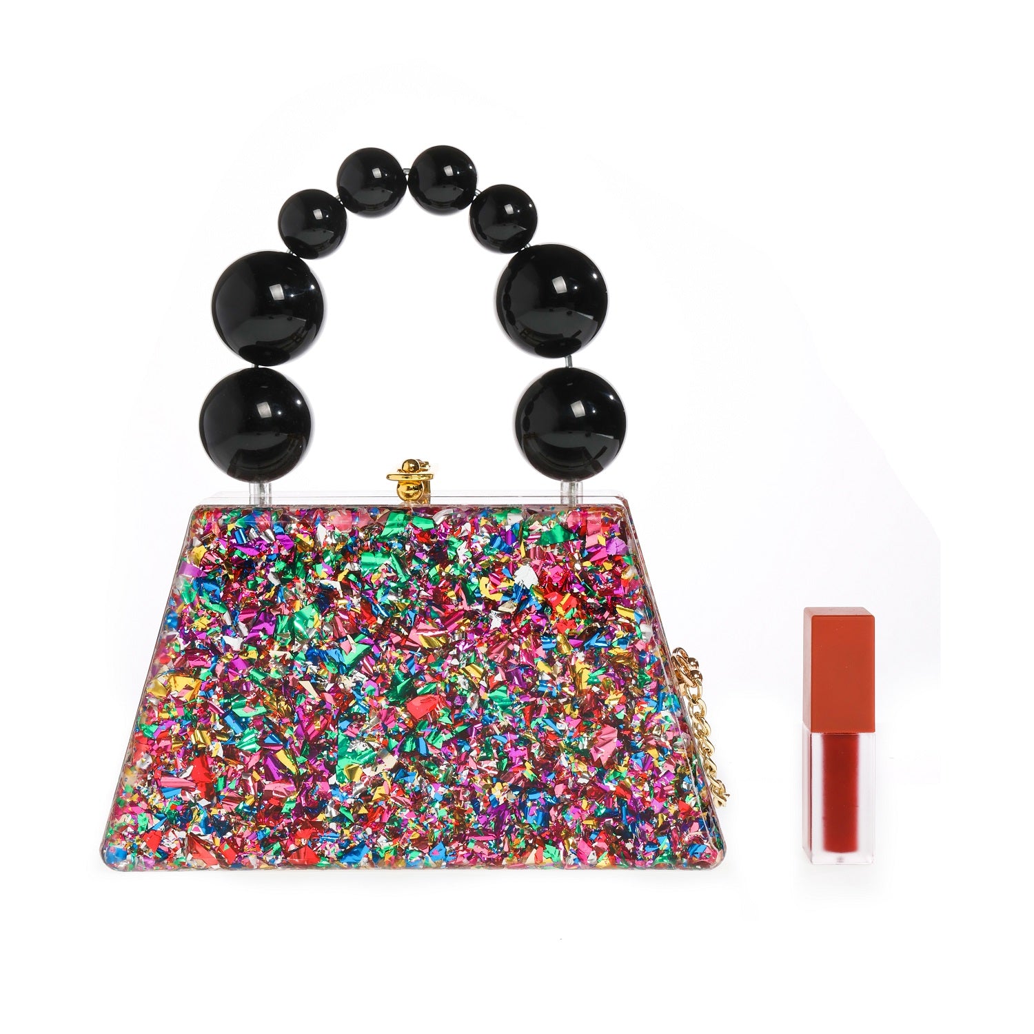 Forever Love confettie Top Handle Acrylic Clutch