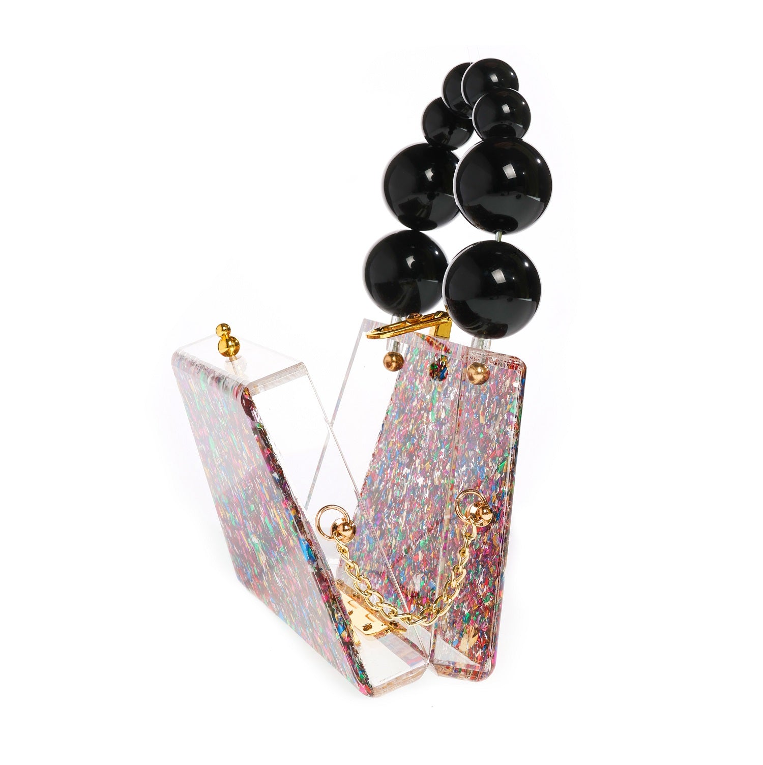 Forever Love confettie Top Handle Acrylic Clutch