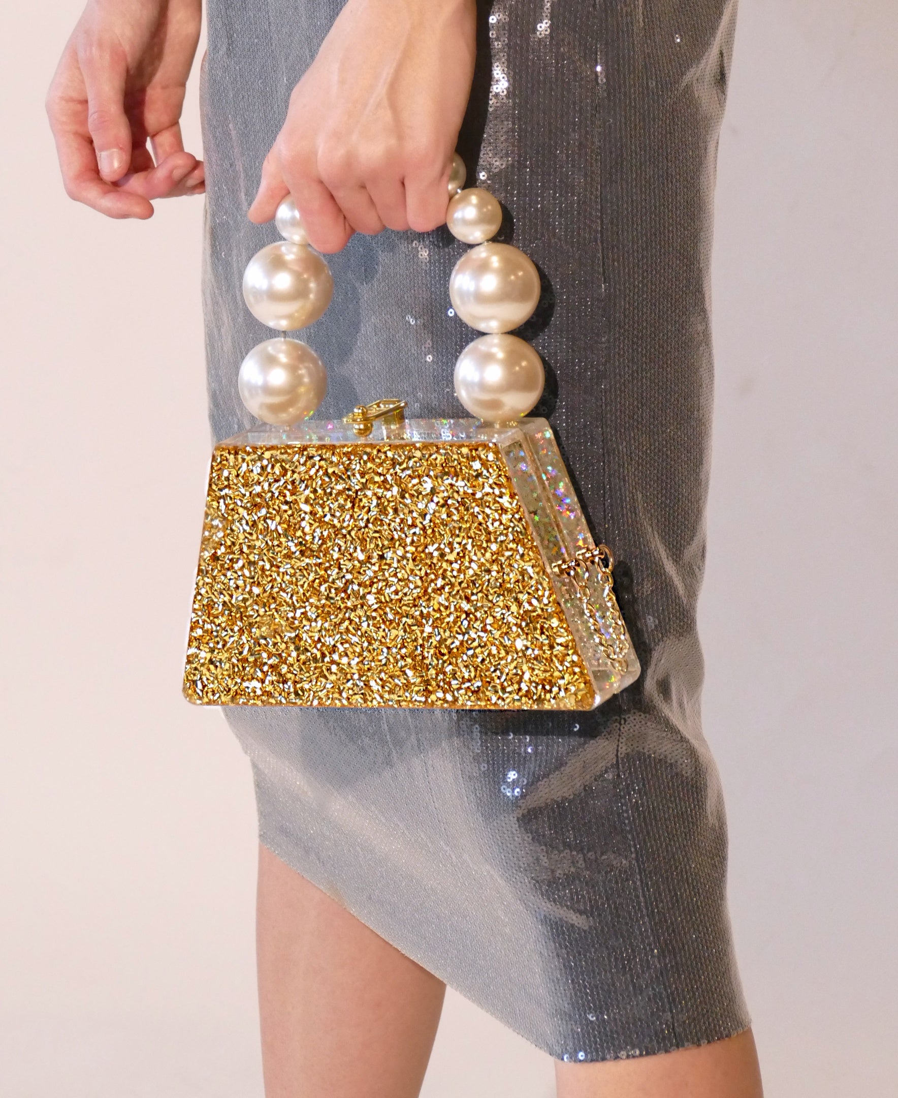 Forever Love Glitter Top Handle Acrylic Clutch