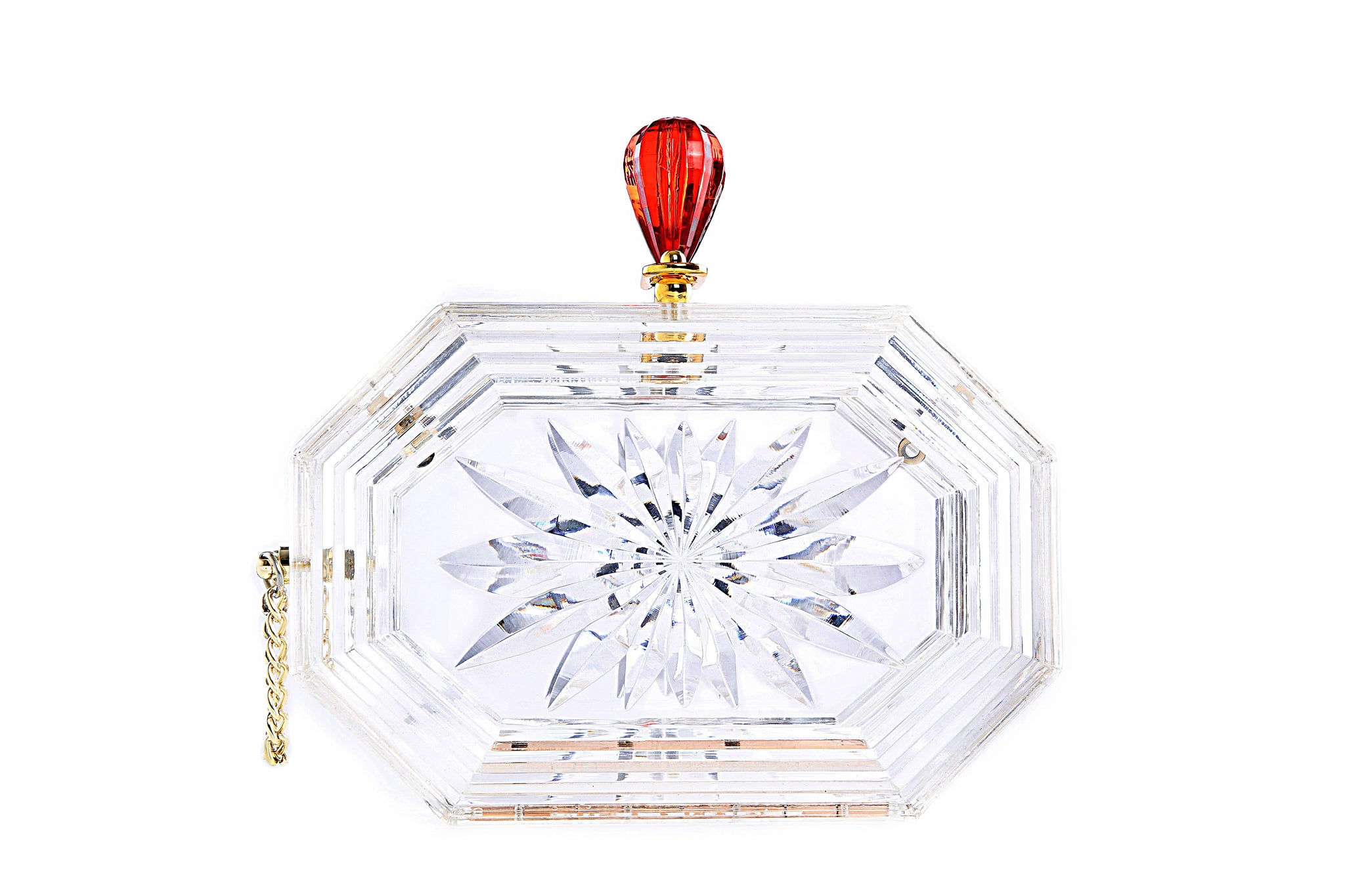 Perfume Bottle Clear Flower Cut Acrylic Box Clutch-Clear